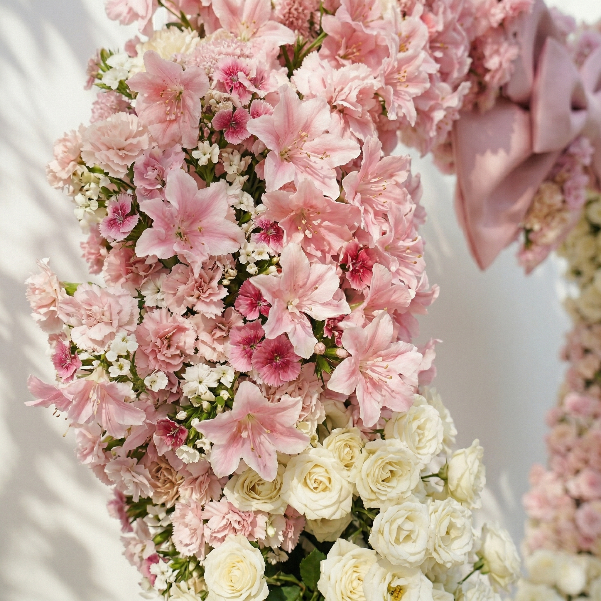 Florien: Heart-Shaped Pink and White Silk Rose Flower Arch Floral Arrangement for Dreamy Weddings & Parties