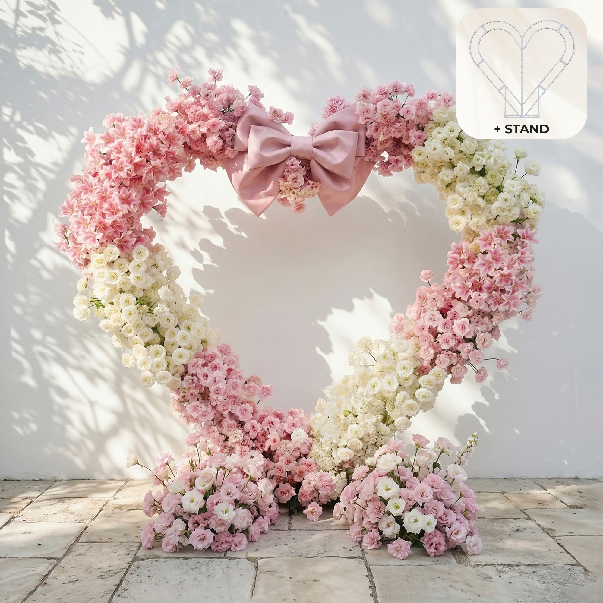 Florien: Heart-Shaped Pink and White Silk Rose Flower Arch Floral Arrangement for Dreamy Weddings & Parties
