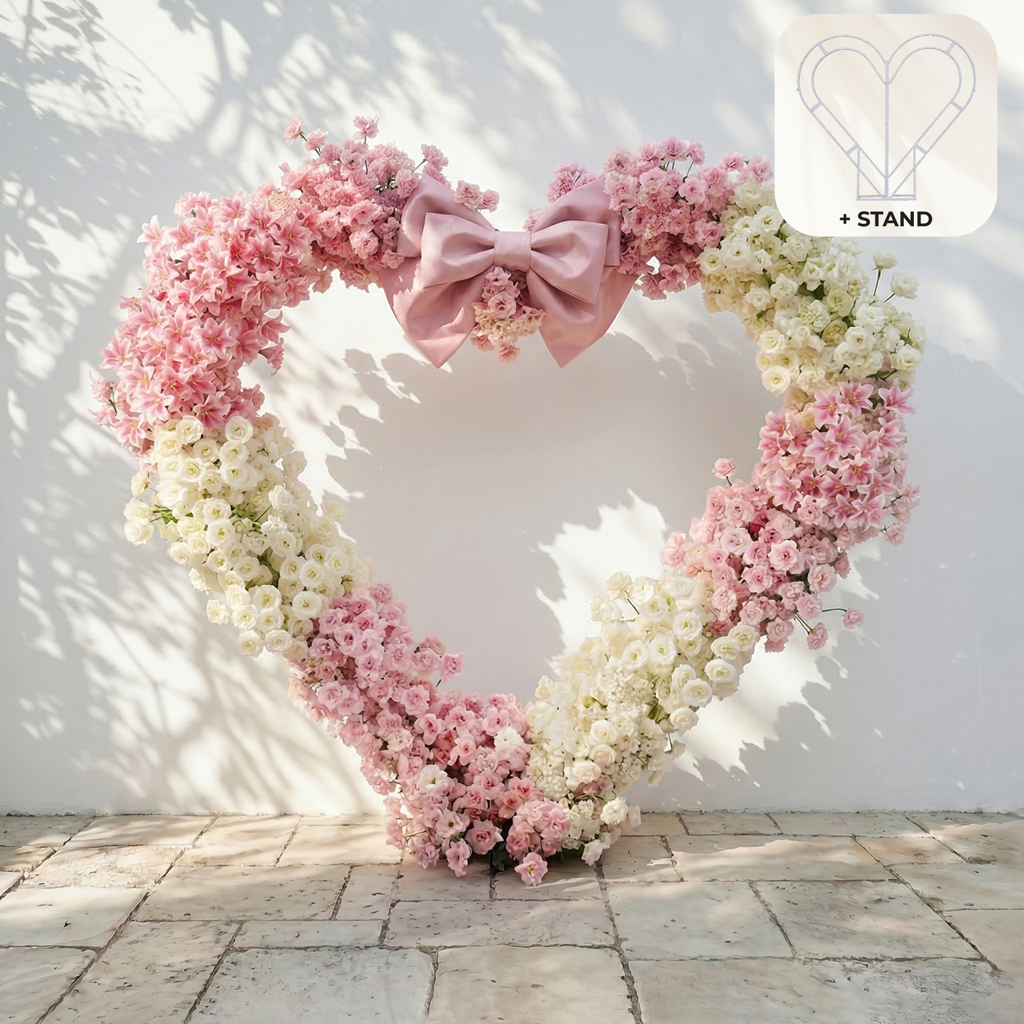Florien: Heart-Shaped Pink and White Silk Rose Flower Arch Floral Arrangement for Dreamy Weddings & Parties