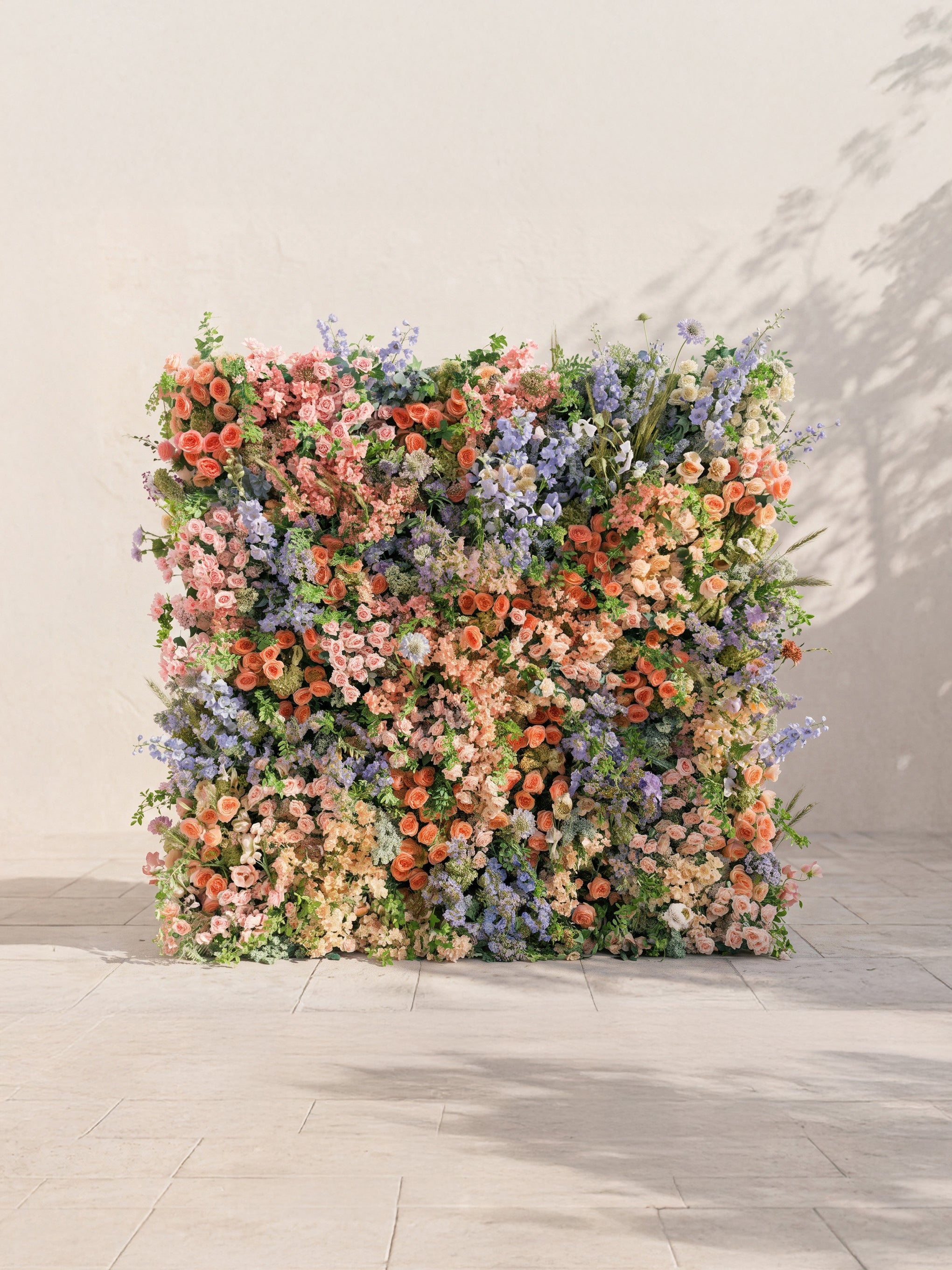 Florlena: 5D Fabric Artificial rolling up curtain flower wall — front view