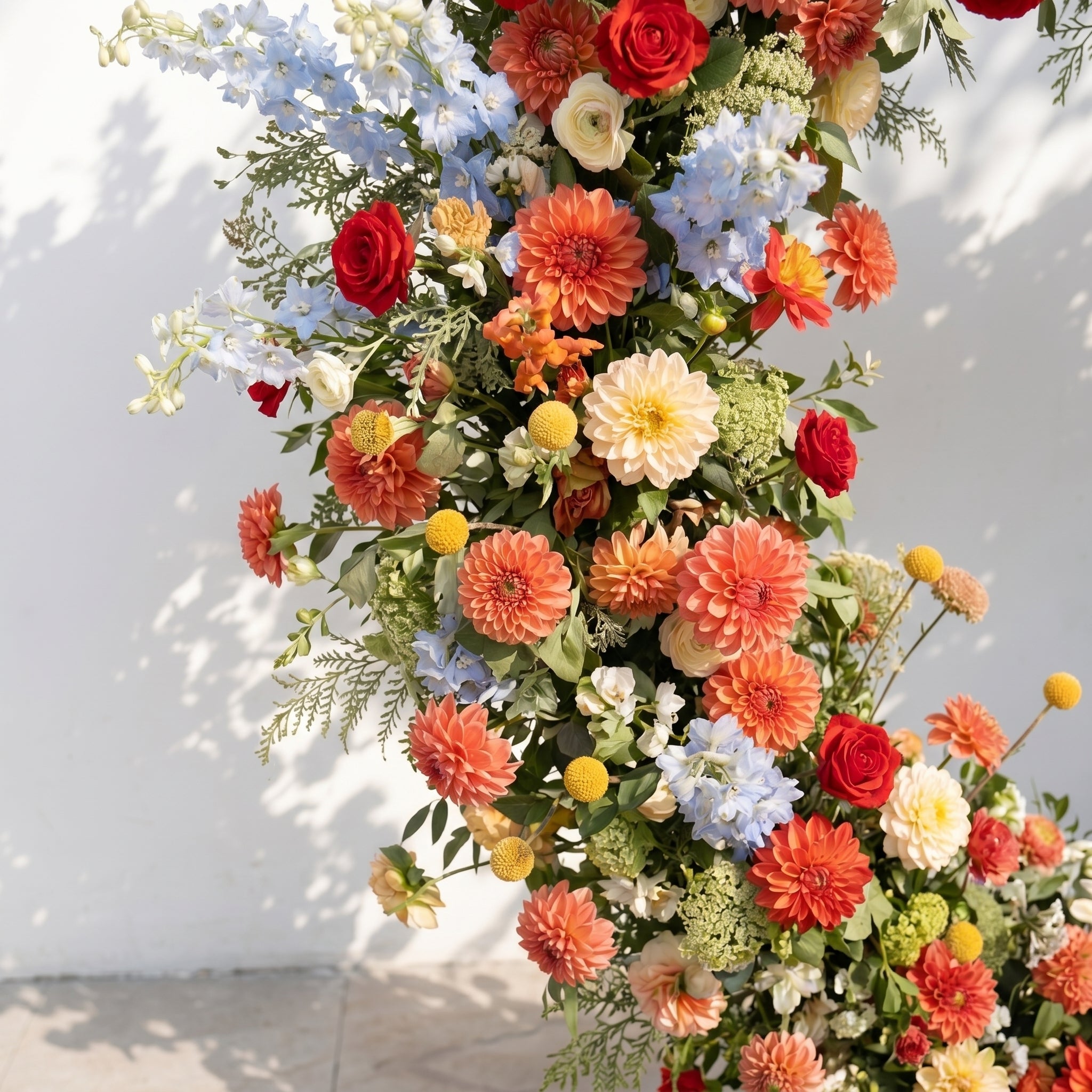 Freara: Heart-Shaped Multi-Color Dahlia & Rose Silk Flower Arch Floral Arrangement for Vibrant Weddings