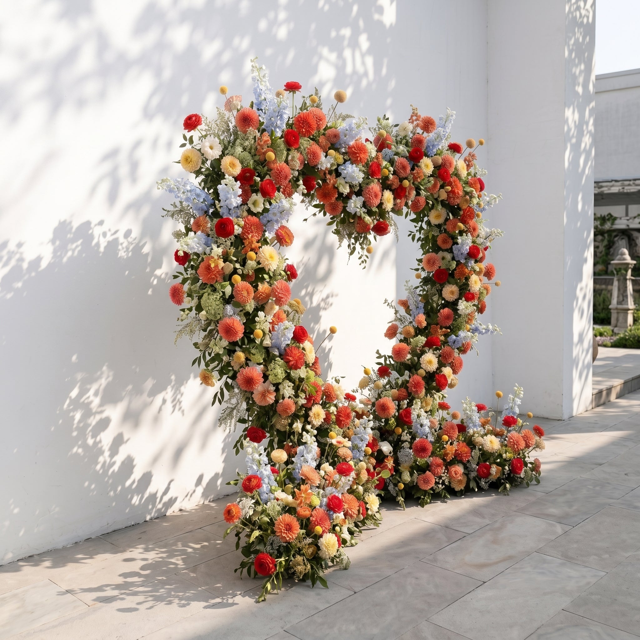 Freara: Heart-Shaped Multi-Color Dahlia & Rose Silk Flower Arch Floral Arrangement for Vibrant Weddings