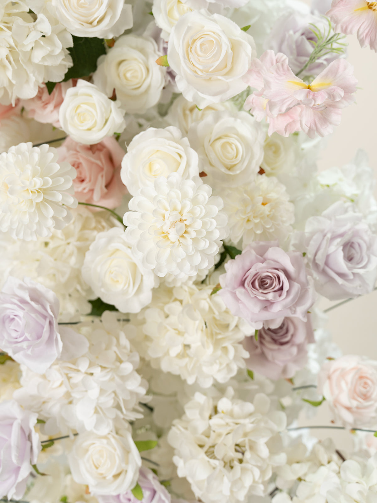 Gabina: All White Silk Floral Ground Horn Arch Arrangement with Cascading Amaranthus Greenery for Romantic Minimalist Weddings & Garden Event Decor Including Frame