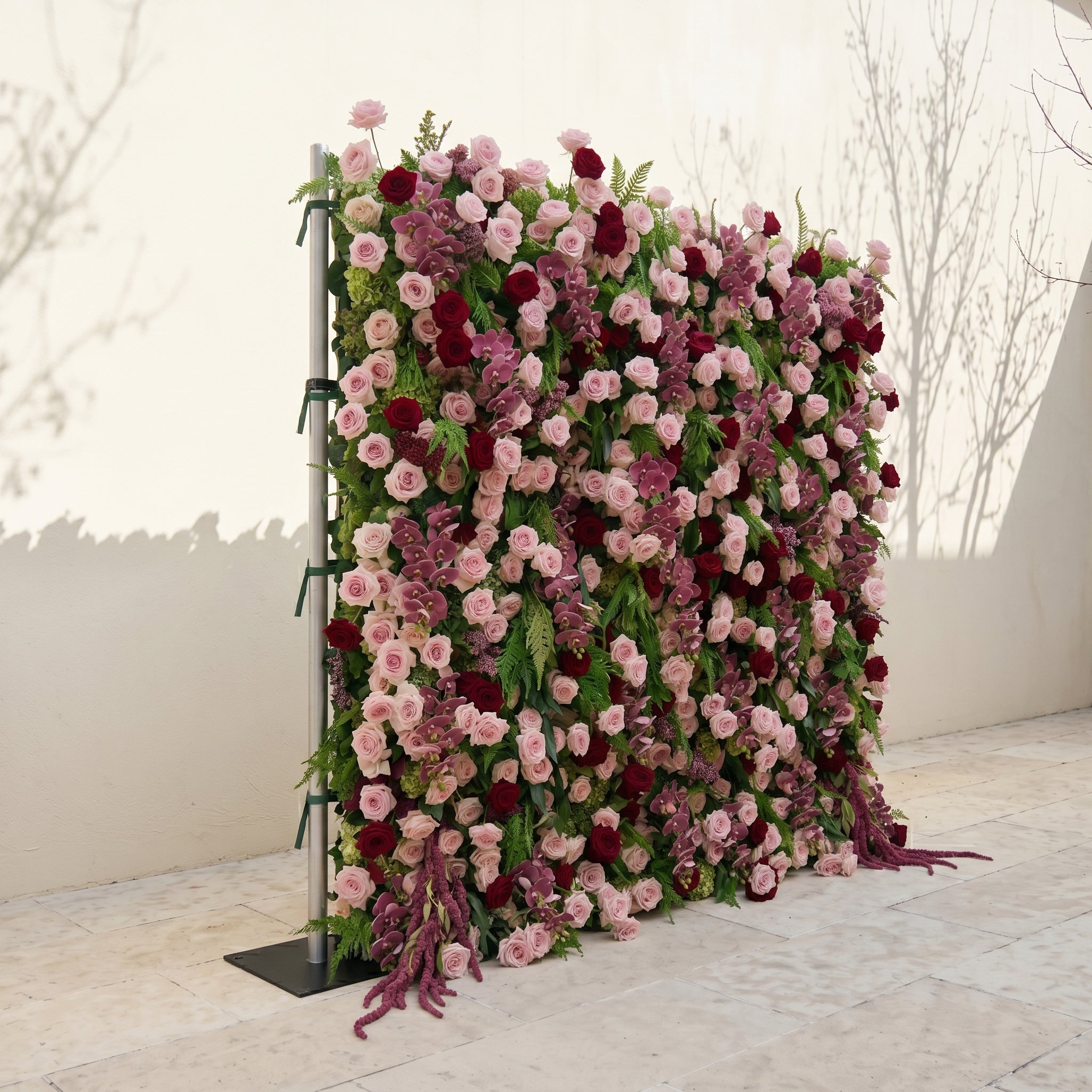 Gaellena:Luxury 5D Burgundy & Blush Pink Floral Wall with Greenery Roll-Up Backdrop for Romantic Fall Weddings