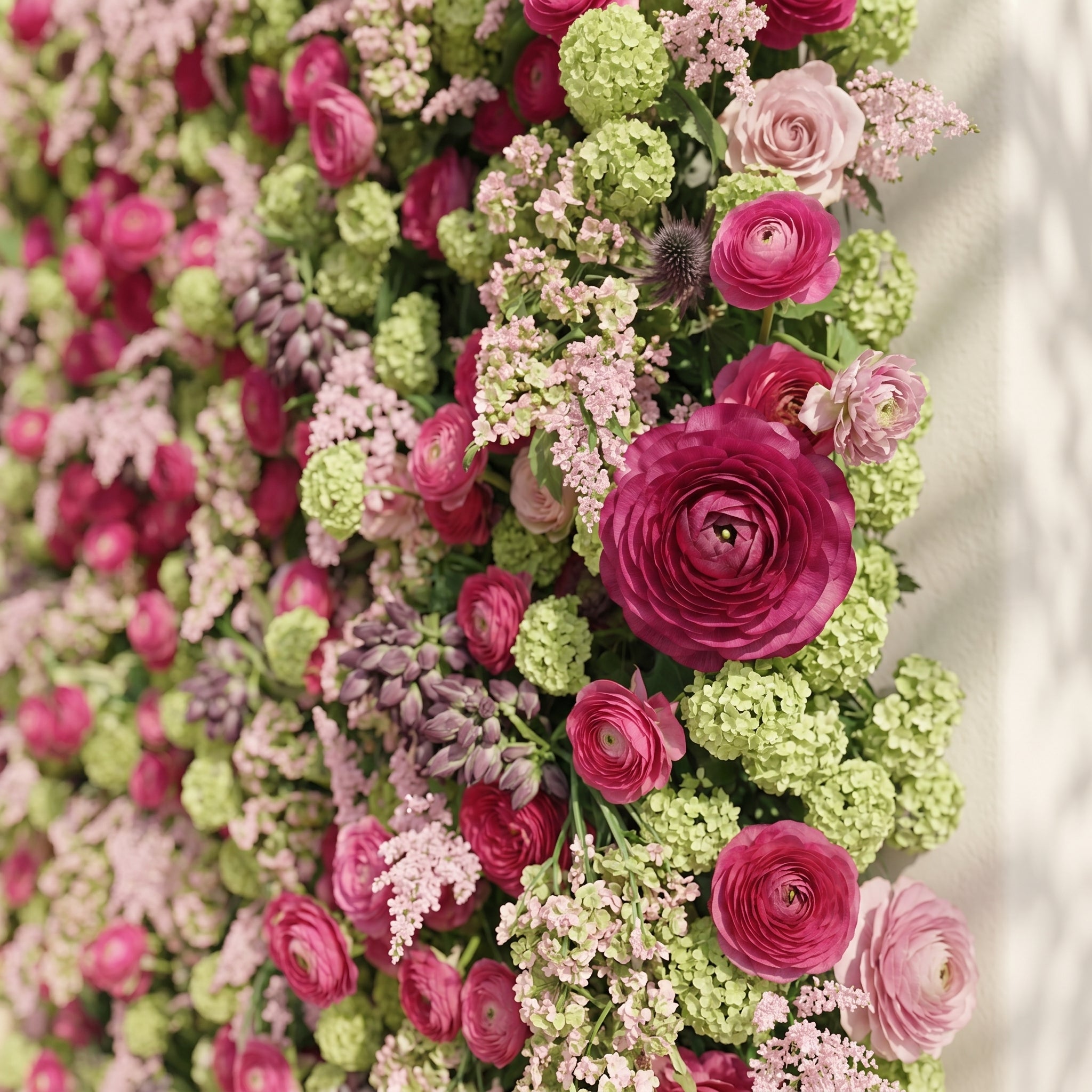 Floria: Luxury 5D Hot Pink & Green Silk Floral Wall Roll-Up Fabric Backdrop for Vibrant Summer Parties & Events