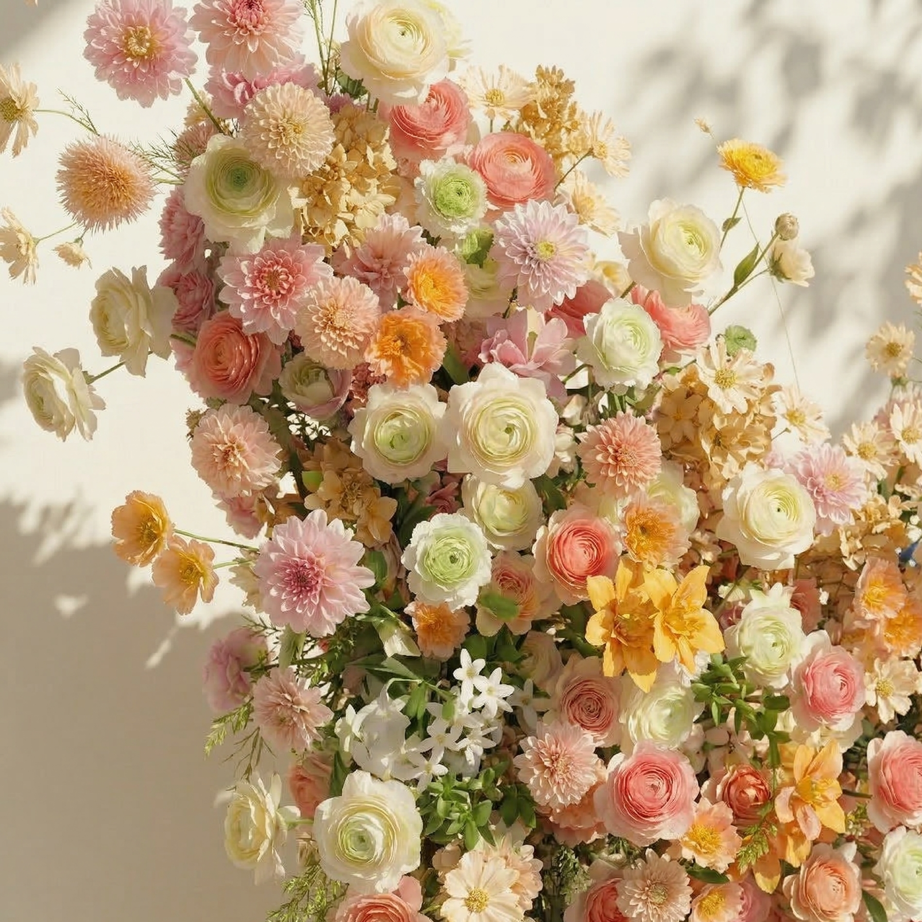 Cirelle: Exquisite Peach & Champagne Butterfly-Shaped Flower Wall Backdrop for Garden Proposals & Weddings