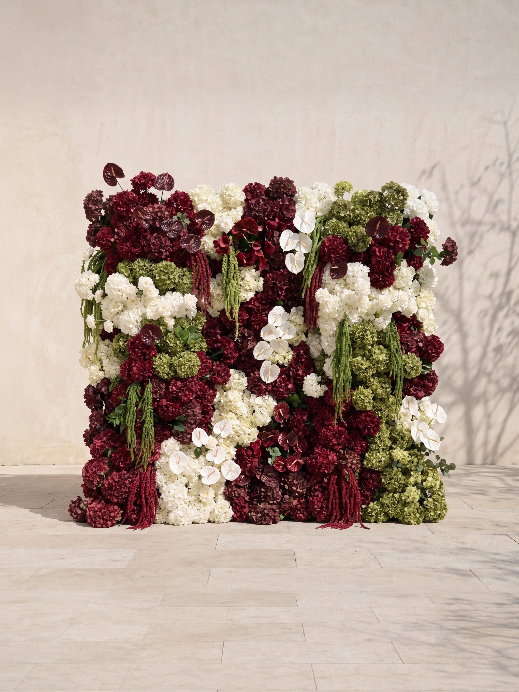 Gemlora: 5D Fabric Artificial rolling up curtain flower wall — front view