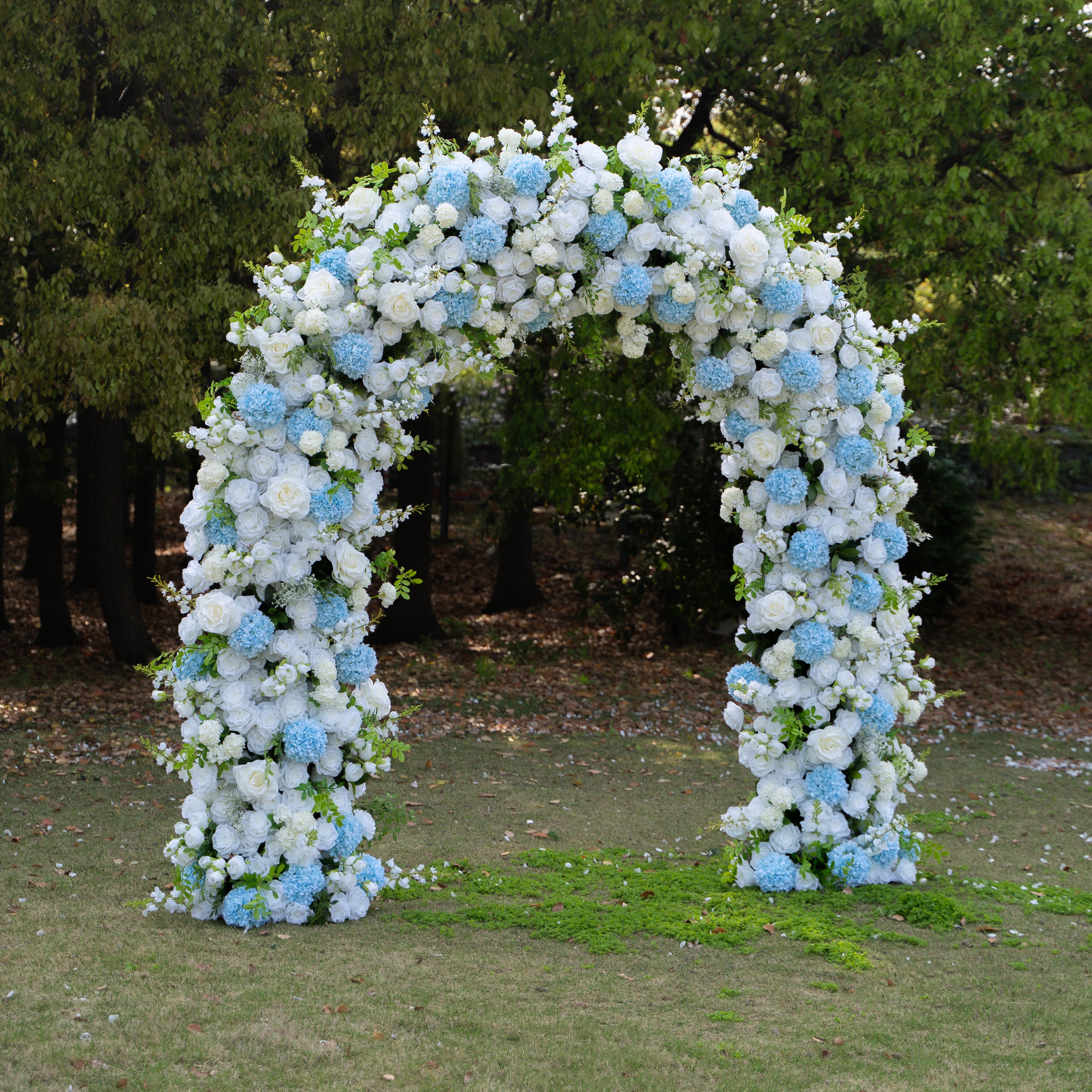 Glacier:2026 New White and Green Flower Arch including light Blue Hydrangea for Wedding&Party Decoration
