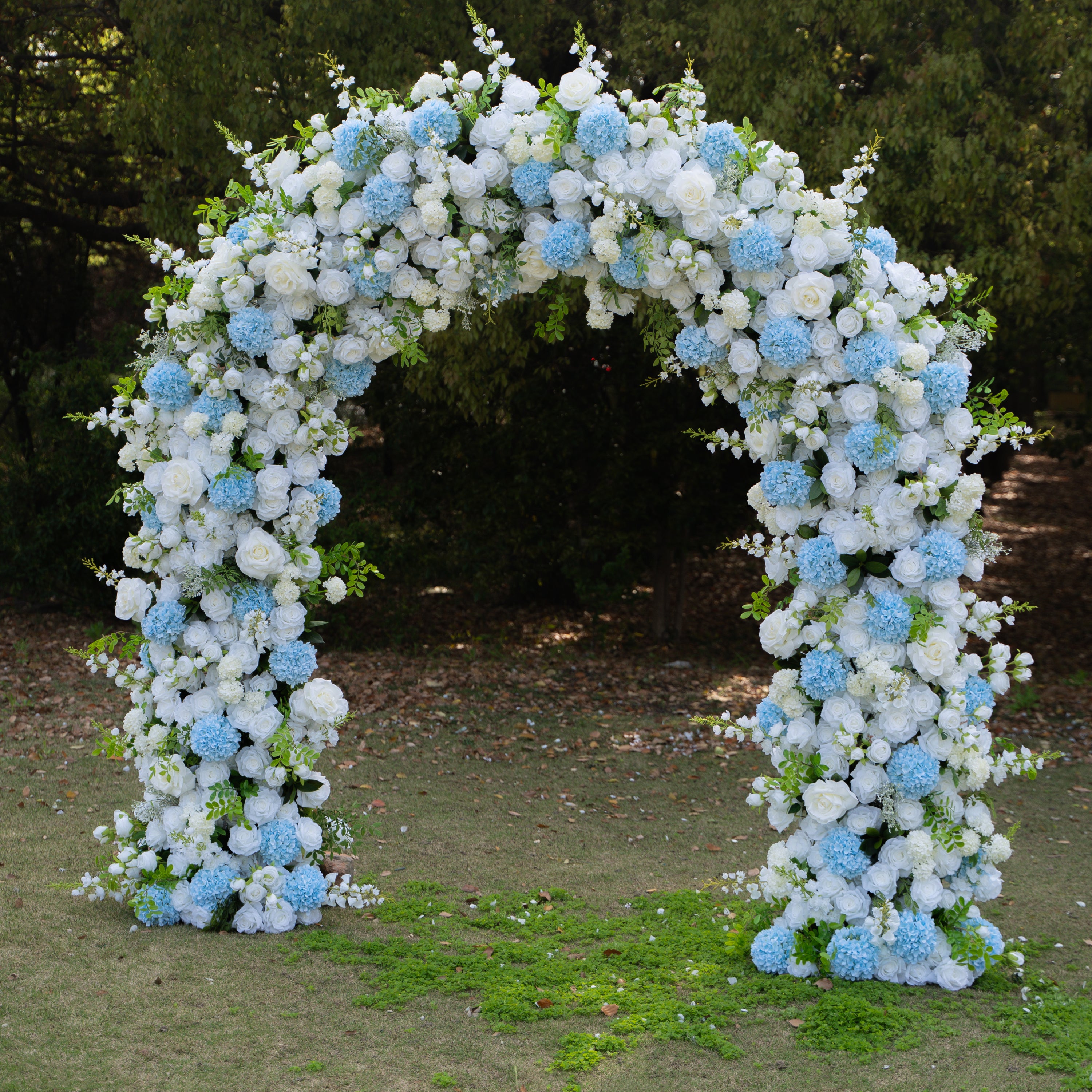 Glacier:2026 New White and Green Flower Arch including light Blue Hydrangea for Wedding&Party Decoration