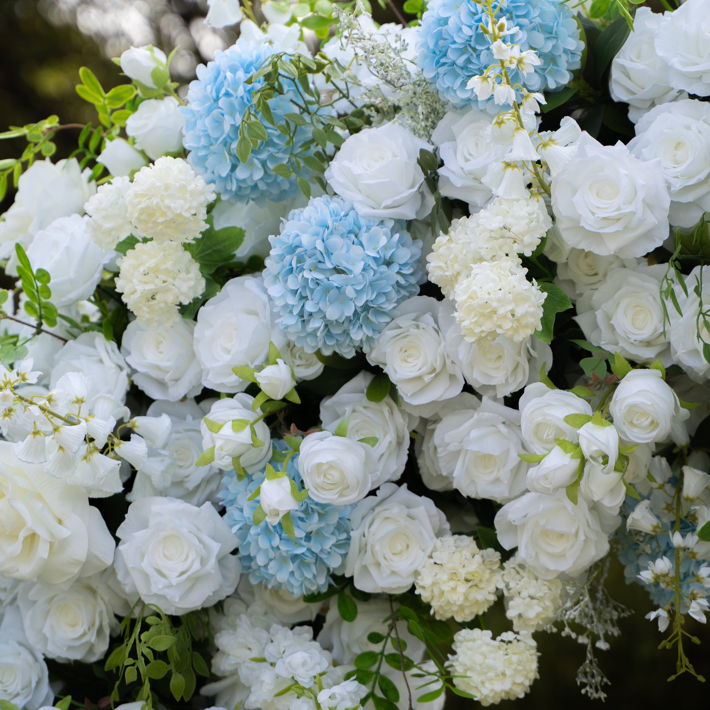 Glacier:2026 New White and Green Flower Arch including light Blue Hydrangea for Wedding&Party Decoration