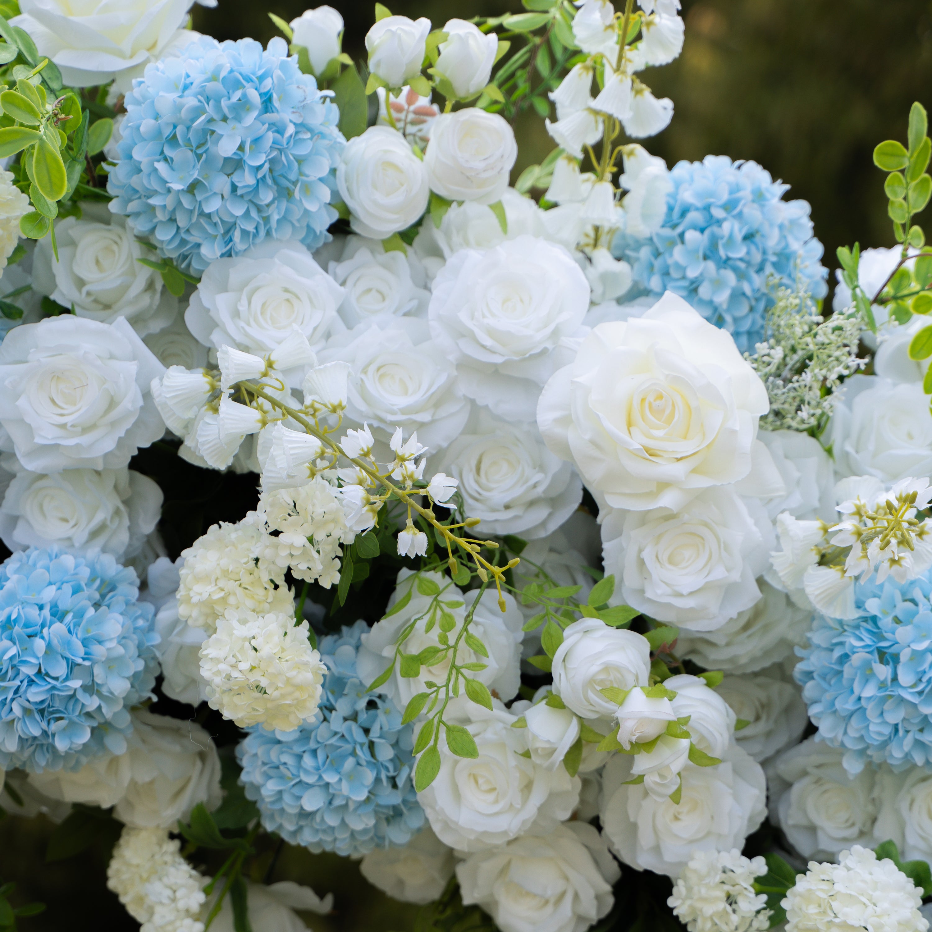 Glacier:2026 New White and Green Flower Arch including light Blue Hydrangea for Wedding&Party Decoration