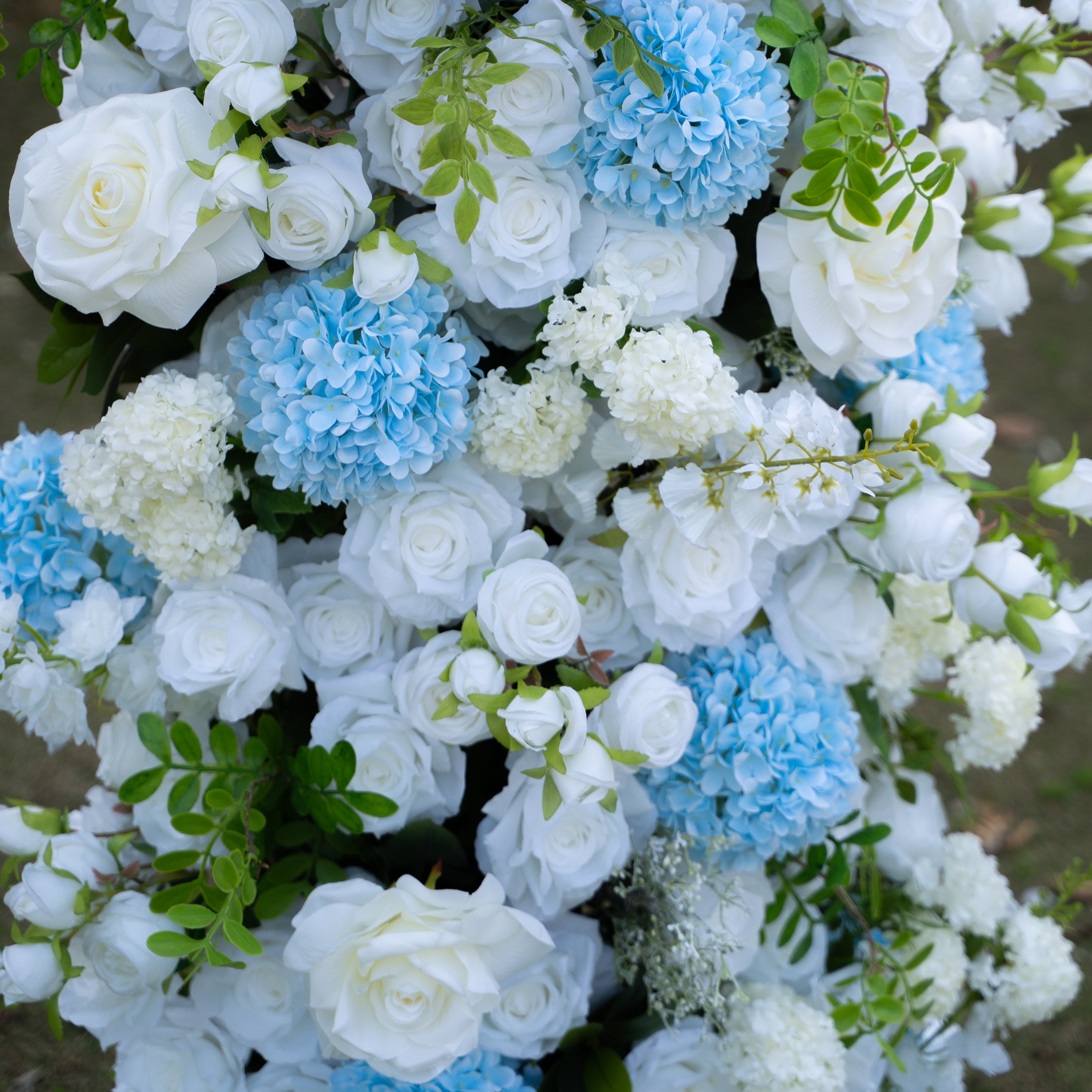 Glacier:2026 New White and Green Flower Arch including light Blue Hydrangea for Wedding&Party Decoration