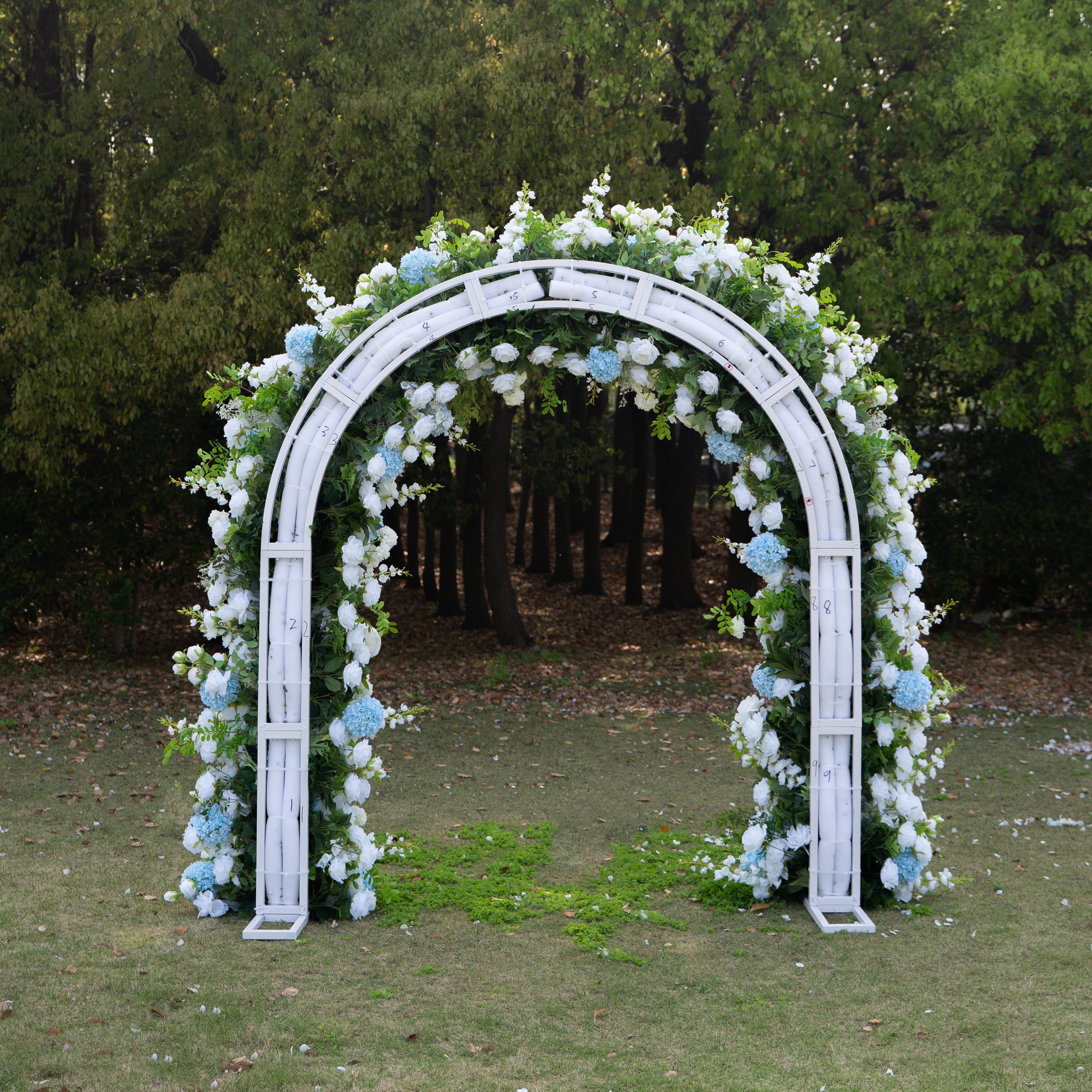 Glacier:2026 New White and Green Flower Arch including light Blue Hydrangea for Wedding&Party Decoration