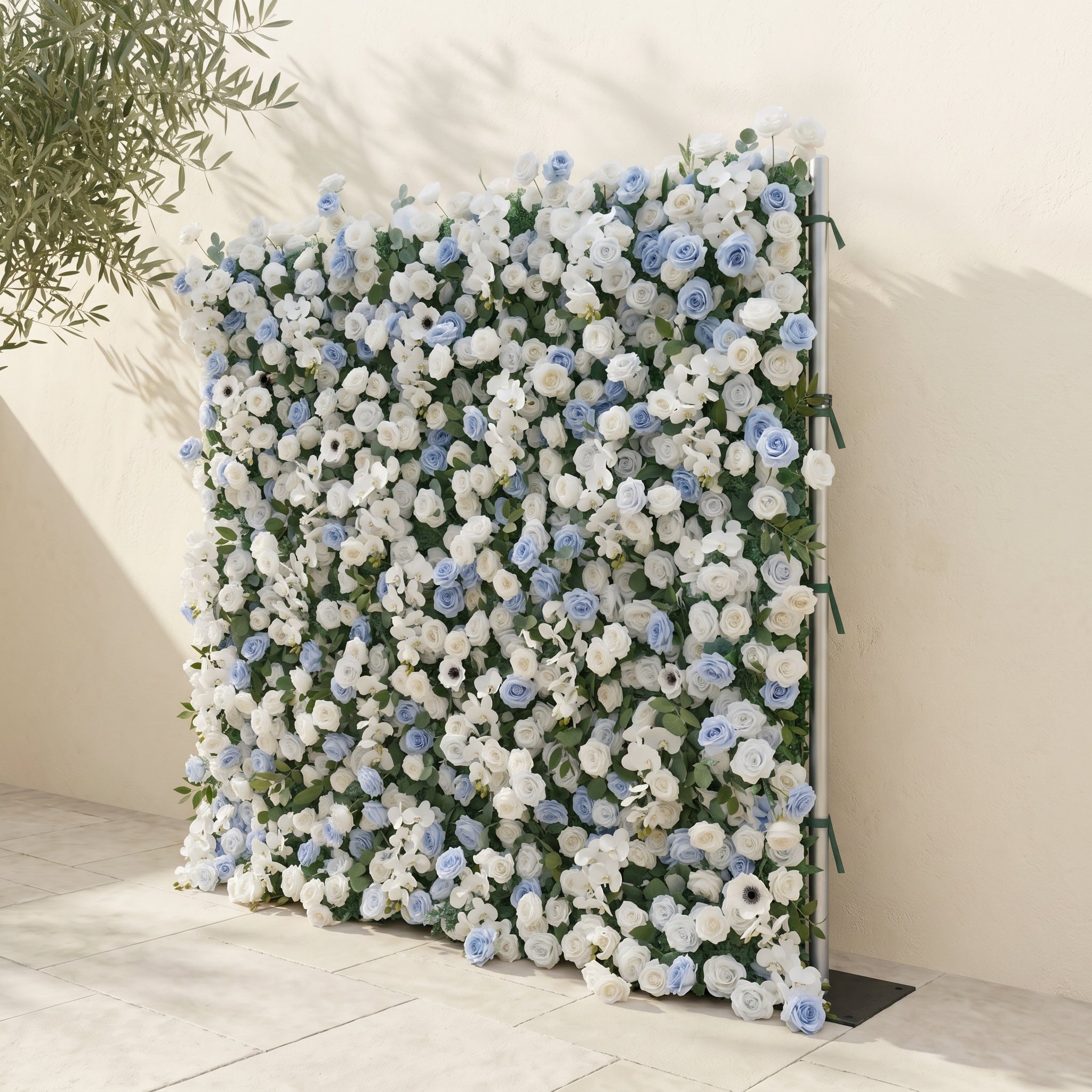 Glenena:Elegant 5D Sky Blue & White Floral Wall Roll-Up Backdrop for Bright Spring Wedding Aesthetics