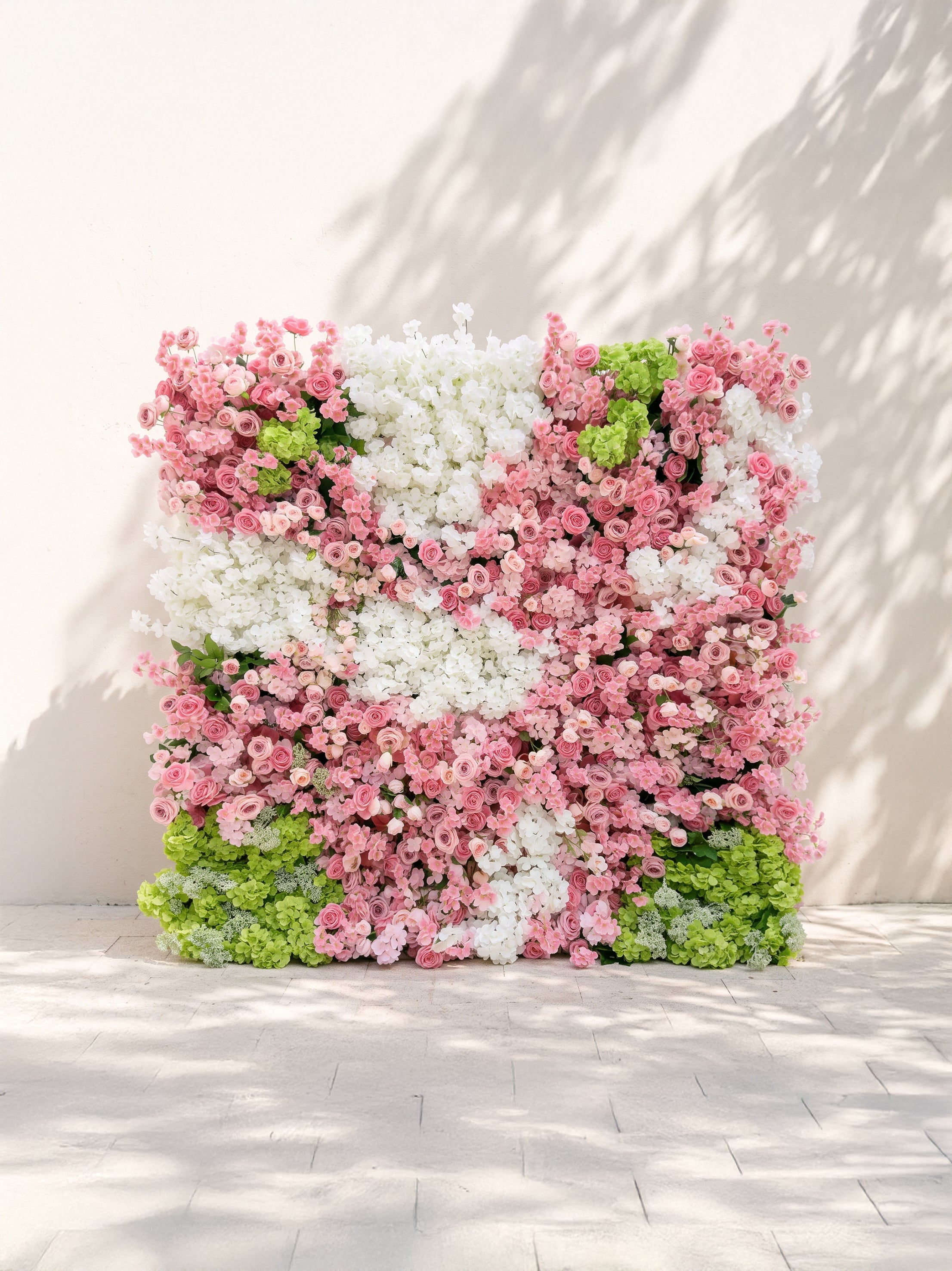 Helelia: 5D Fabric Artificial rolling up curtain flower wall — front view
