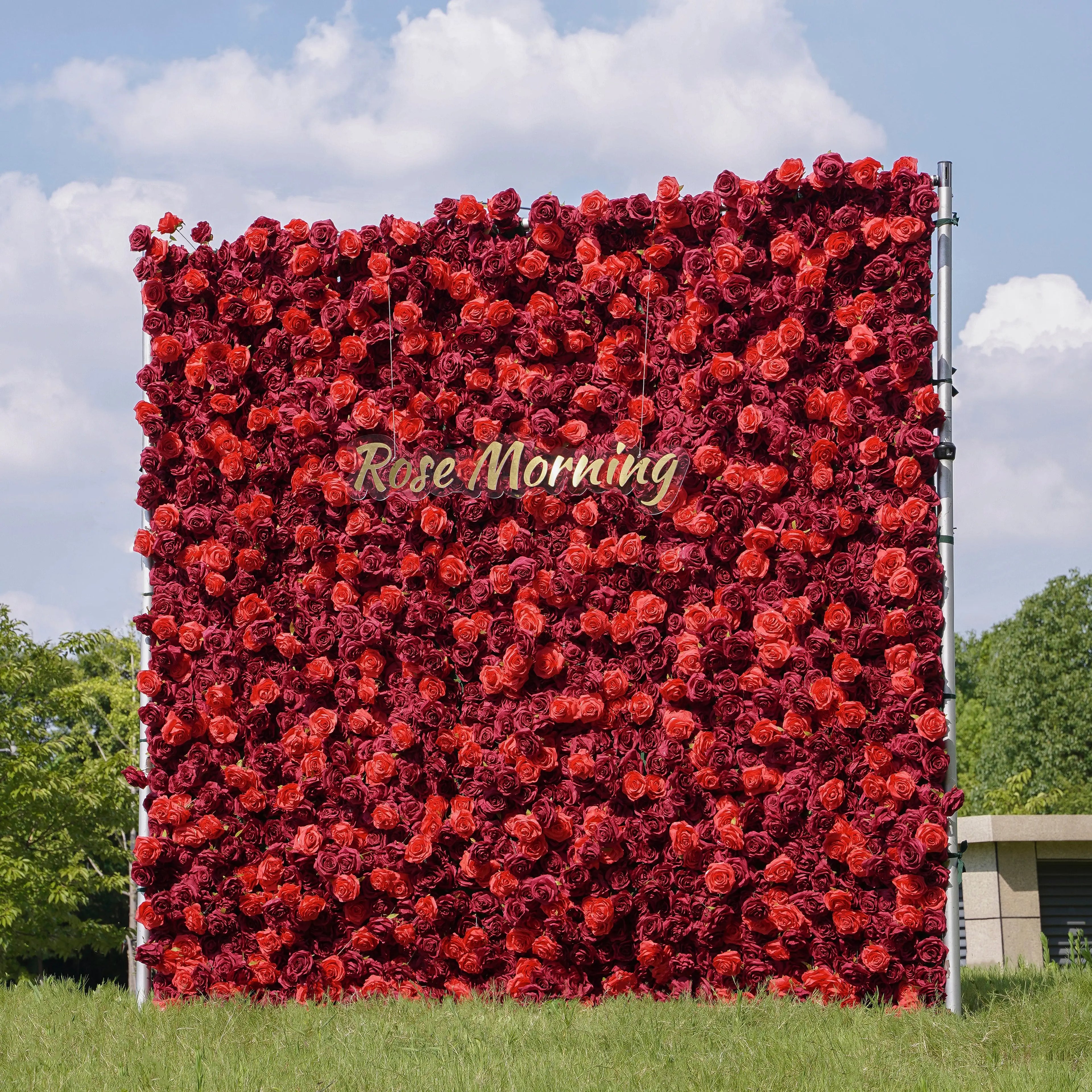 Hot:5D Fabric Artificial rolling up curtain flower wall