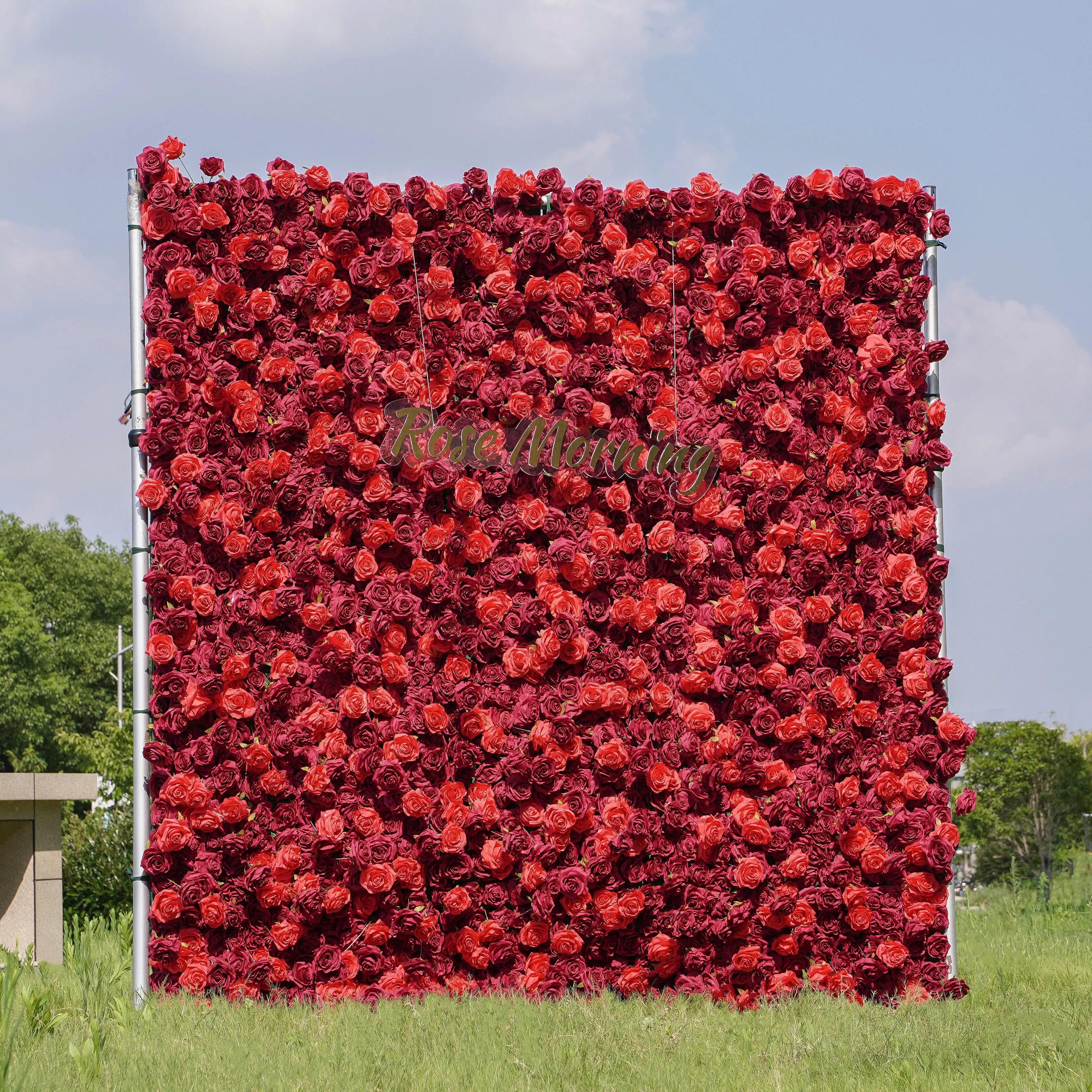 Hot:5D Fabric Artificial rolling up curtain flower wall