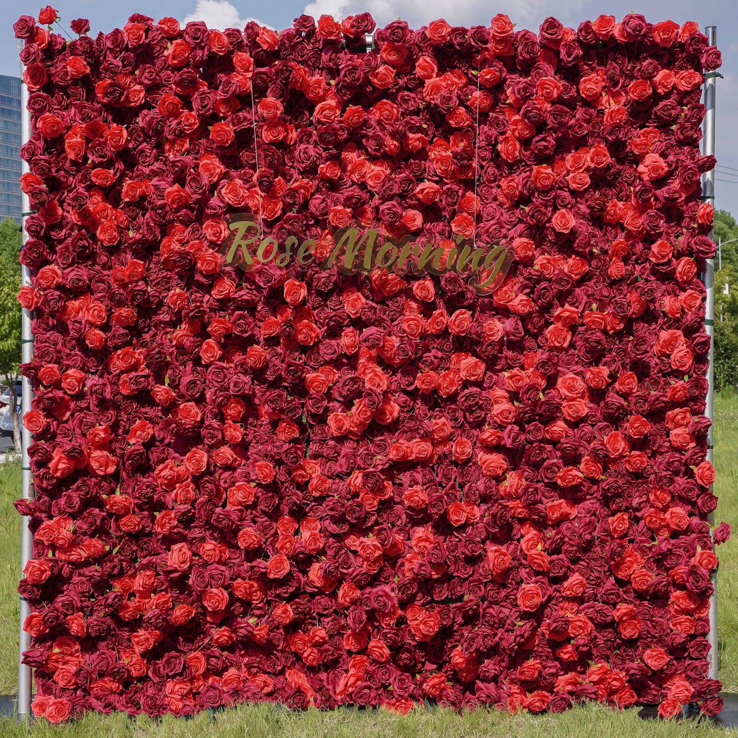 Hot:5D Fabric Artificial rolling up curtain flower wall
