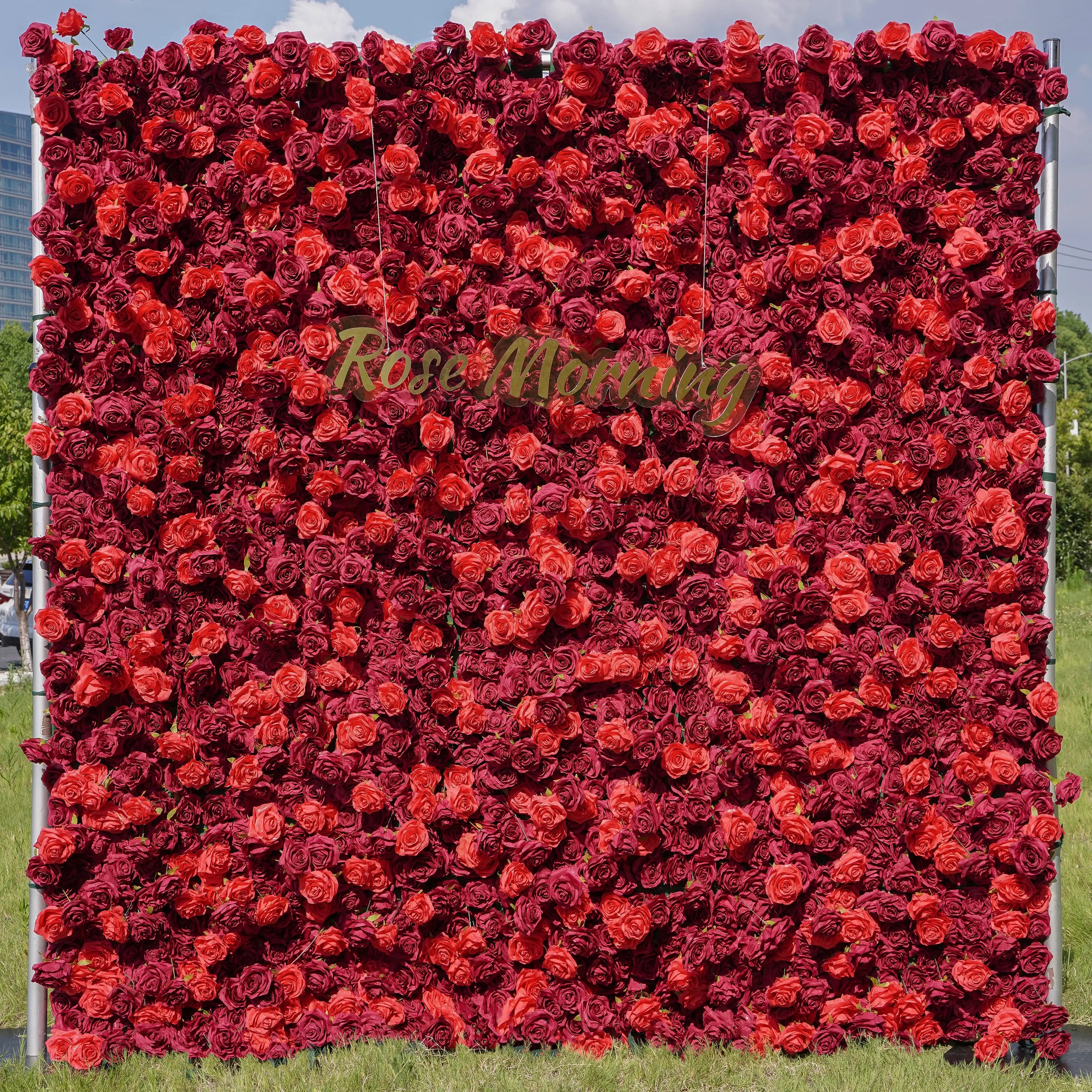 Hot:5D Fabric Artificial rolling up curtain flower wall
