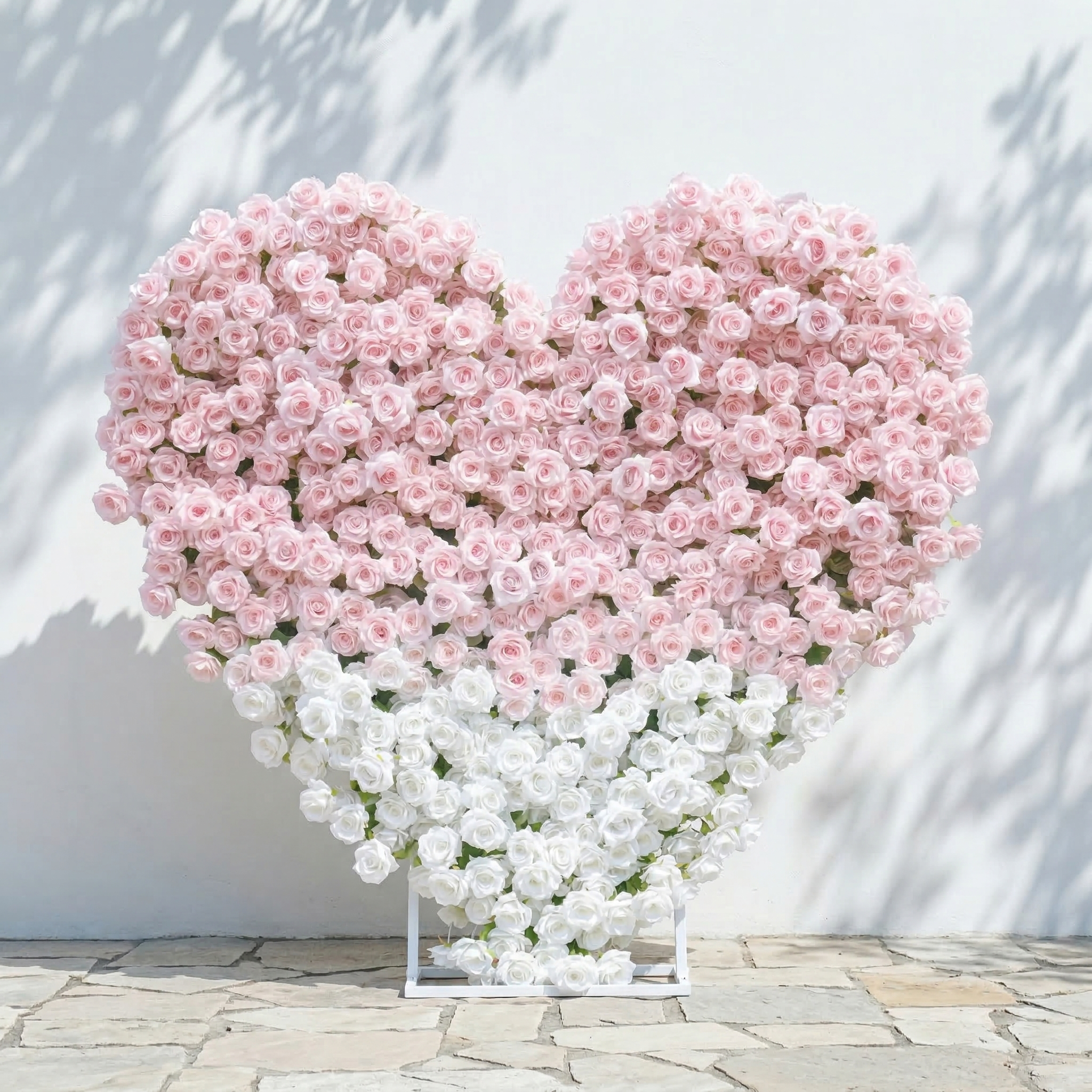 Ismira:3D Dreamy Pink & Ivory Heart-Shaped Aritificial Floral Backdrop for Sweet Proposals & Weddings