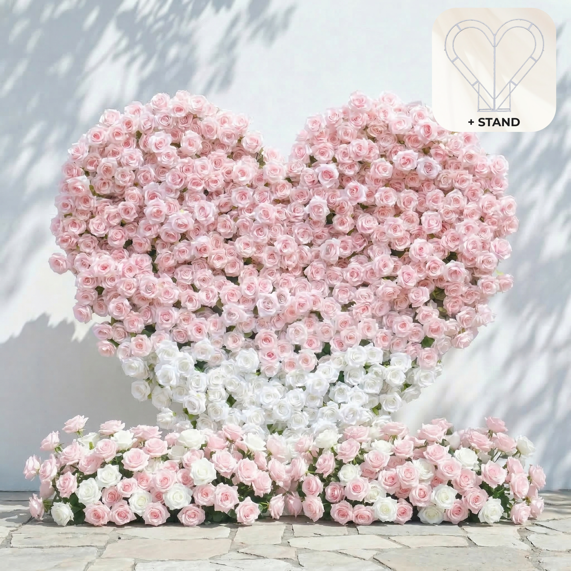 Ismira:3D Dreamy Pink & Ivory Heart-Shaped Aritificial Floral Backdrop for Sweet Proposals & Weddings