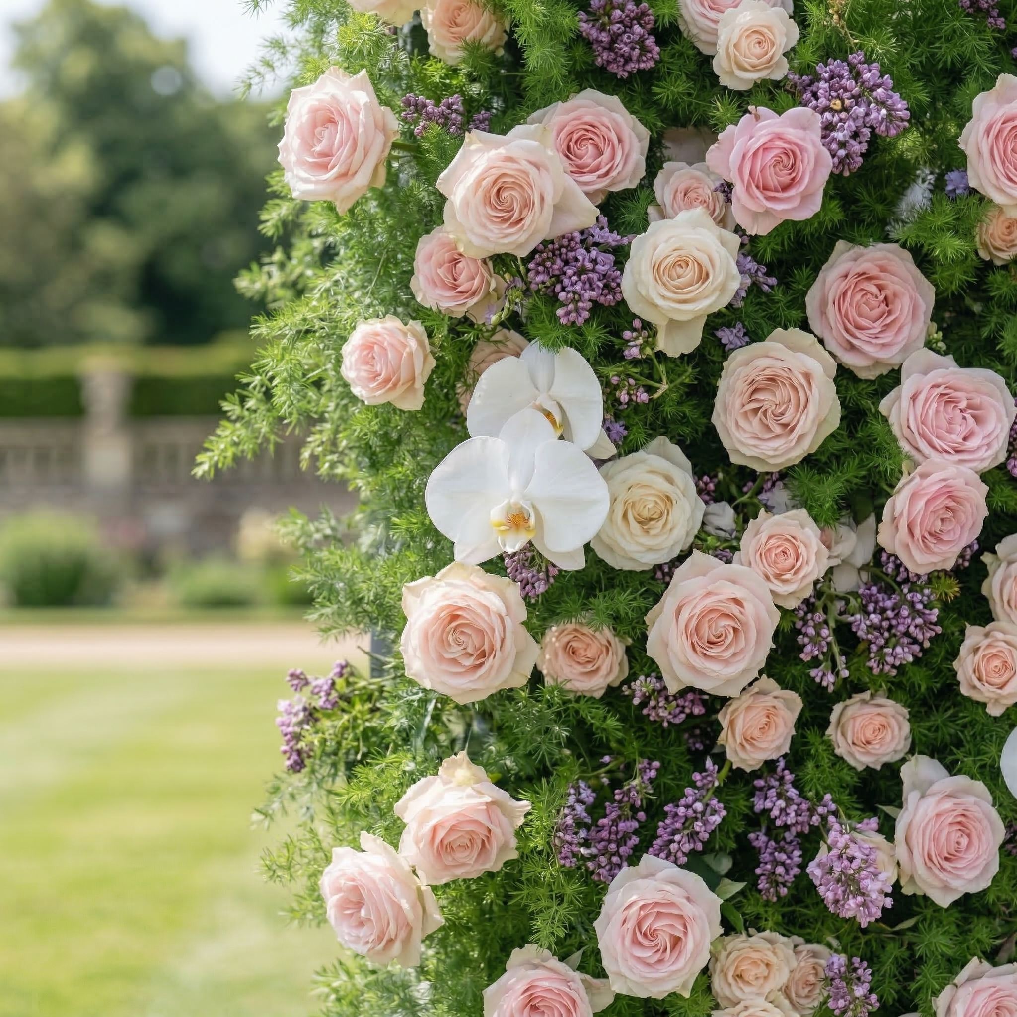 Kaevra: 5D Lush Greenery & Soft Pink Floral Silk Rose Flower Wall Roll-Up Fabric Backdrop for Elegant Events Decoration
