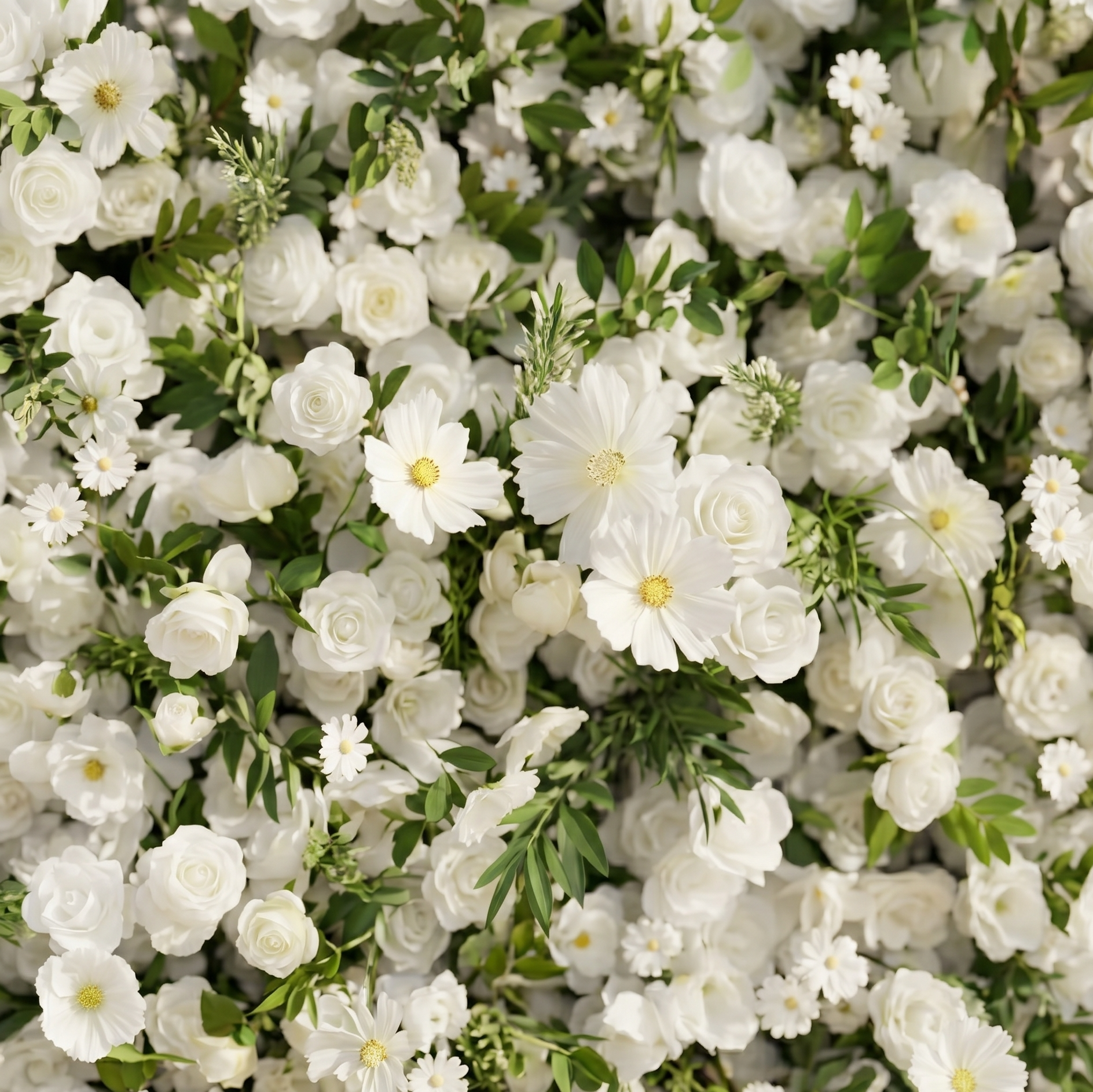 Karelalia:Premium 5D Ivory & Greenery Silk Floral Wall Roll-Up Backdrop for Elegant Minimalist Events