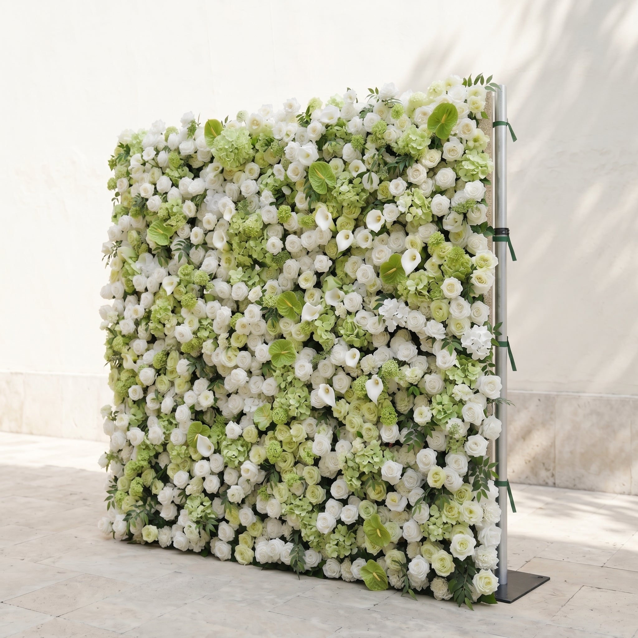 Keirmira:5D Fresh Green & Ivory White Silk Rose Flower Wall Roll-Up Fabric Backdrop for Romantic Weddings & Proposals