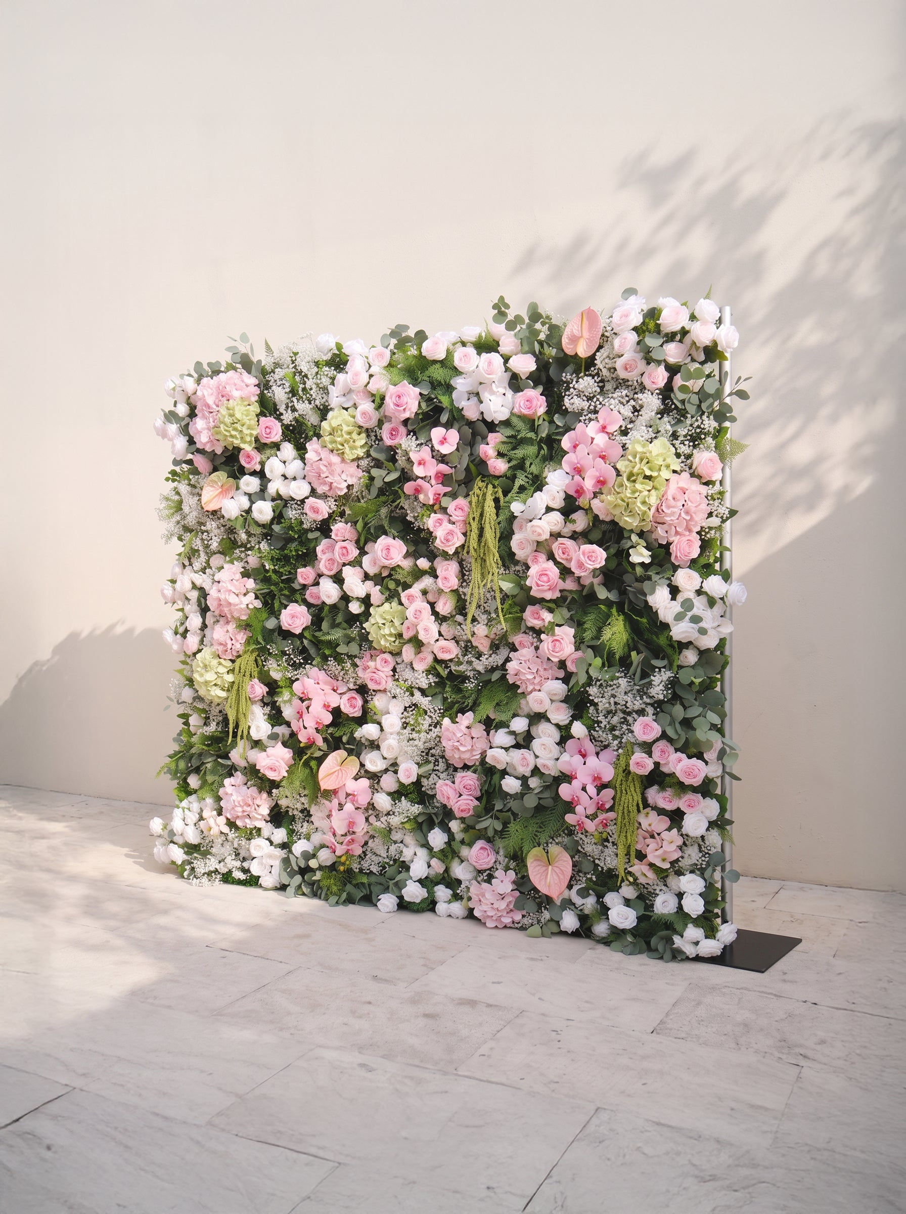 Laelvia: 5D Blush Pink, Ivory White & Greenery Silk Rose Flower Wall Roll-Up Fabric Backdrop for Romantic Weddings & Proposals — right view