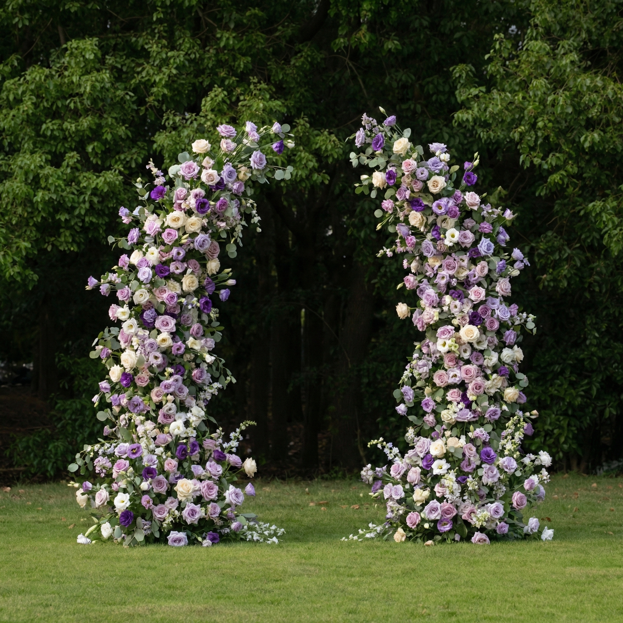 Leth: Elegant Lavender & Cream Silk Rose Arch Floral Set for Luxury Wedding Ceremonies & Garden Party