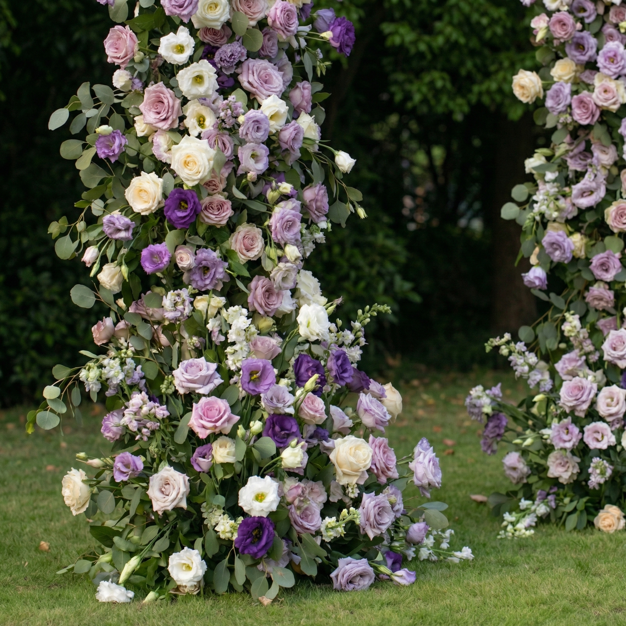 Leth: Elegant Lavender & Cream Silk Rose Arch Floral Set for Luxury Wedding Ceremonies & Garden Party