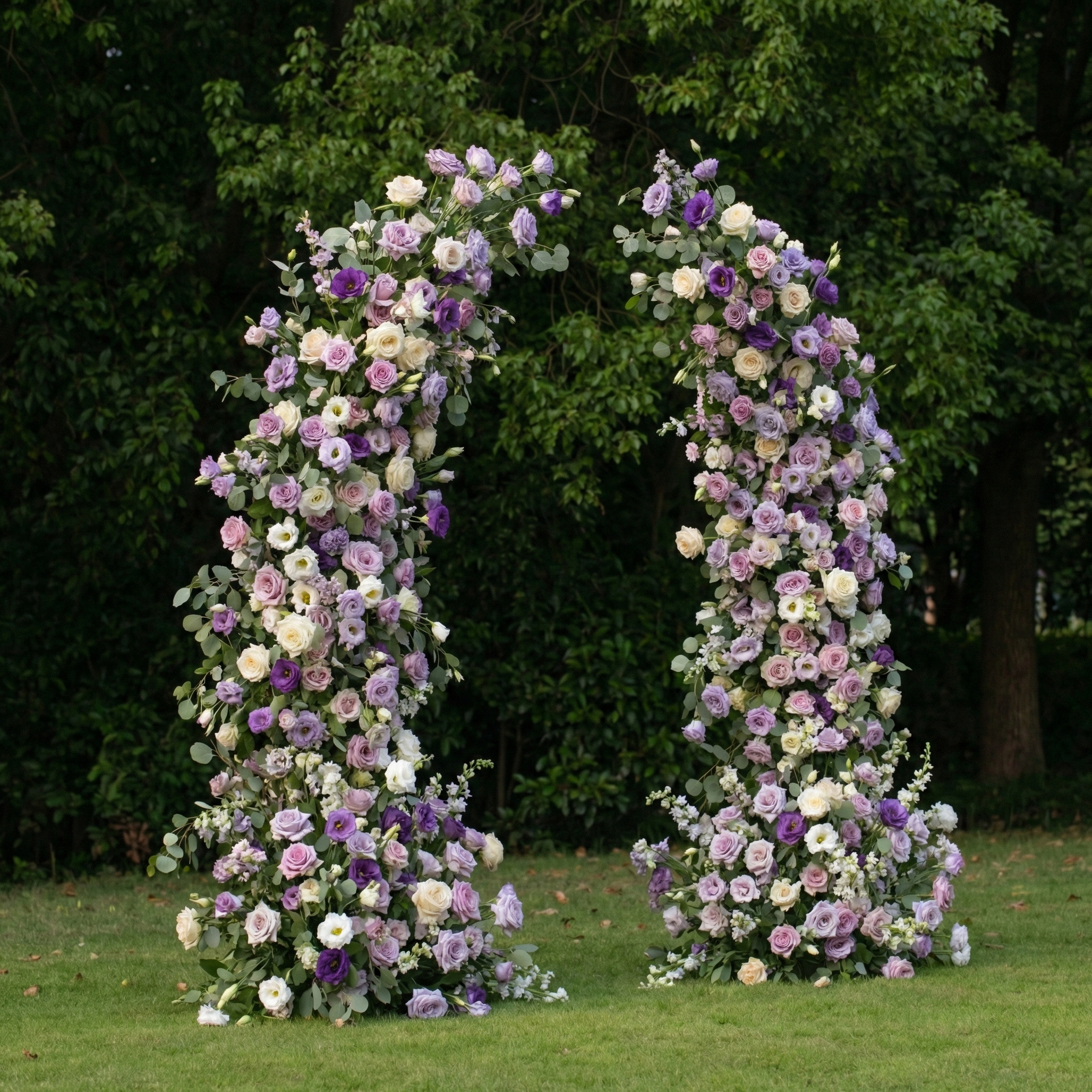 Leth: Elegant Lavender & Cream Silk Rose Arch Floral Set for Luxury Wedding Ceremonies & Garden Party