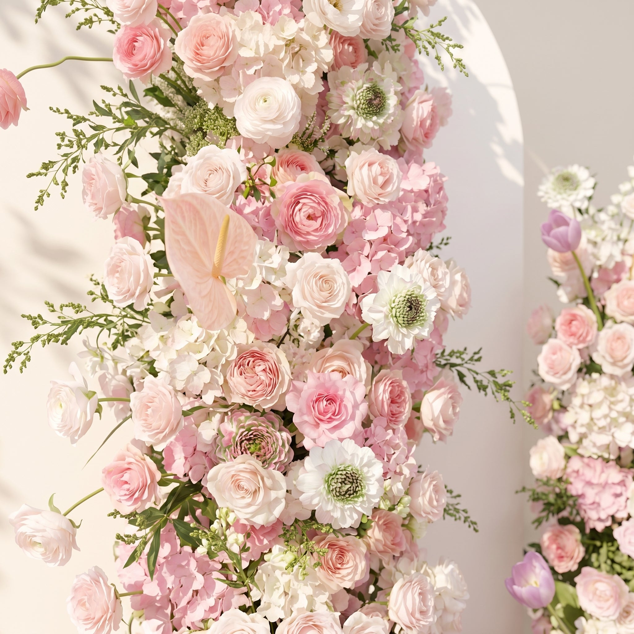 Elettra: Pink Rose Tulip Calla Lily Wedding Background Arch KT Board Decorative Flower Row Excludes Frame