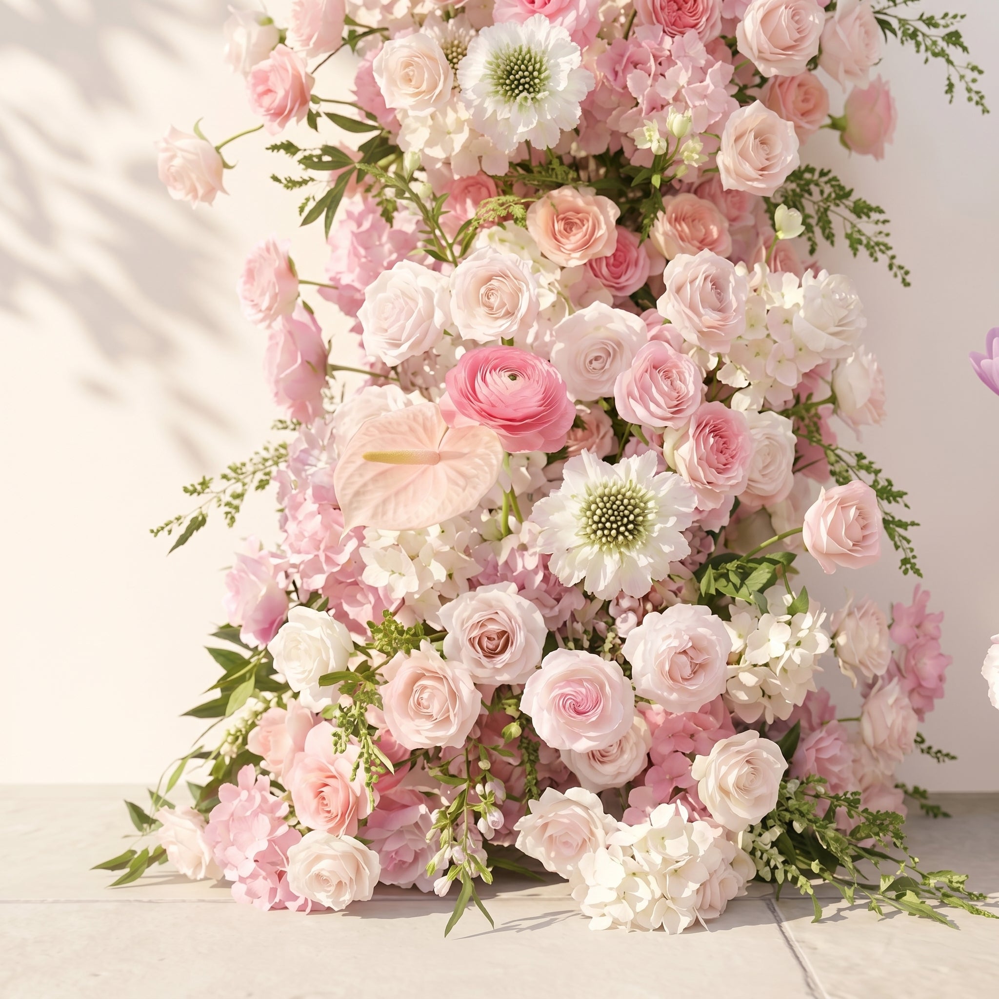 Elettra: Pink Rose Tulip Calla Lily Wedding Background Arch KT Board Decorative Flower Row Excludes Frame