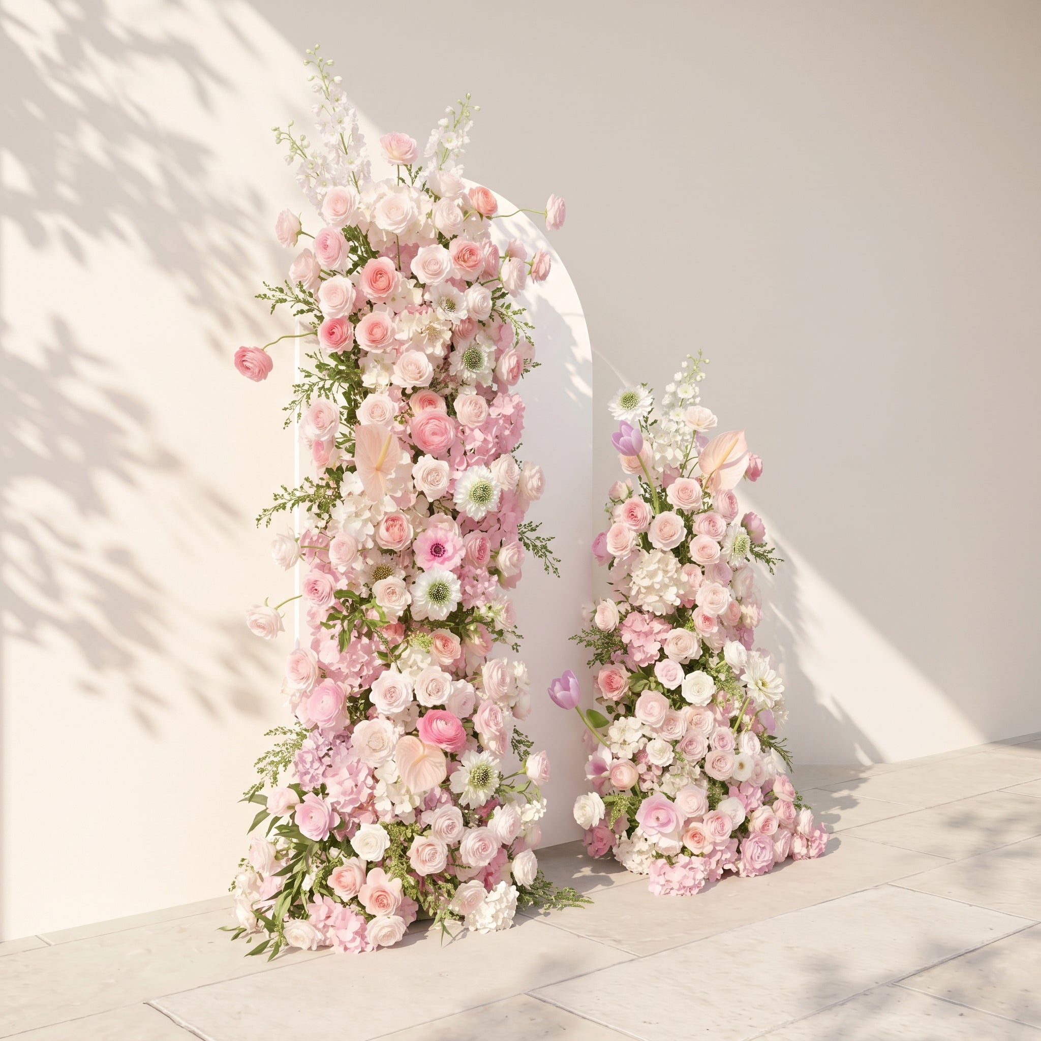 Elettra: Pink Rose Tulip Calla Lily Wedding Background Arch KT Board Decorative Flower Row Excludes Frame