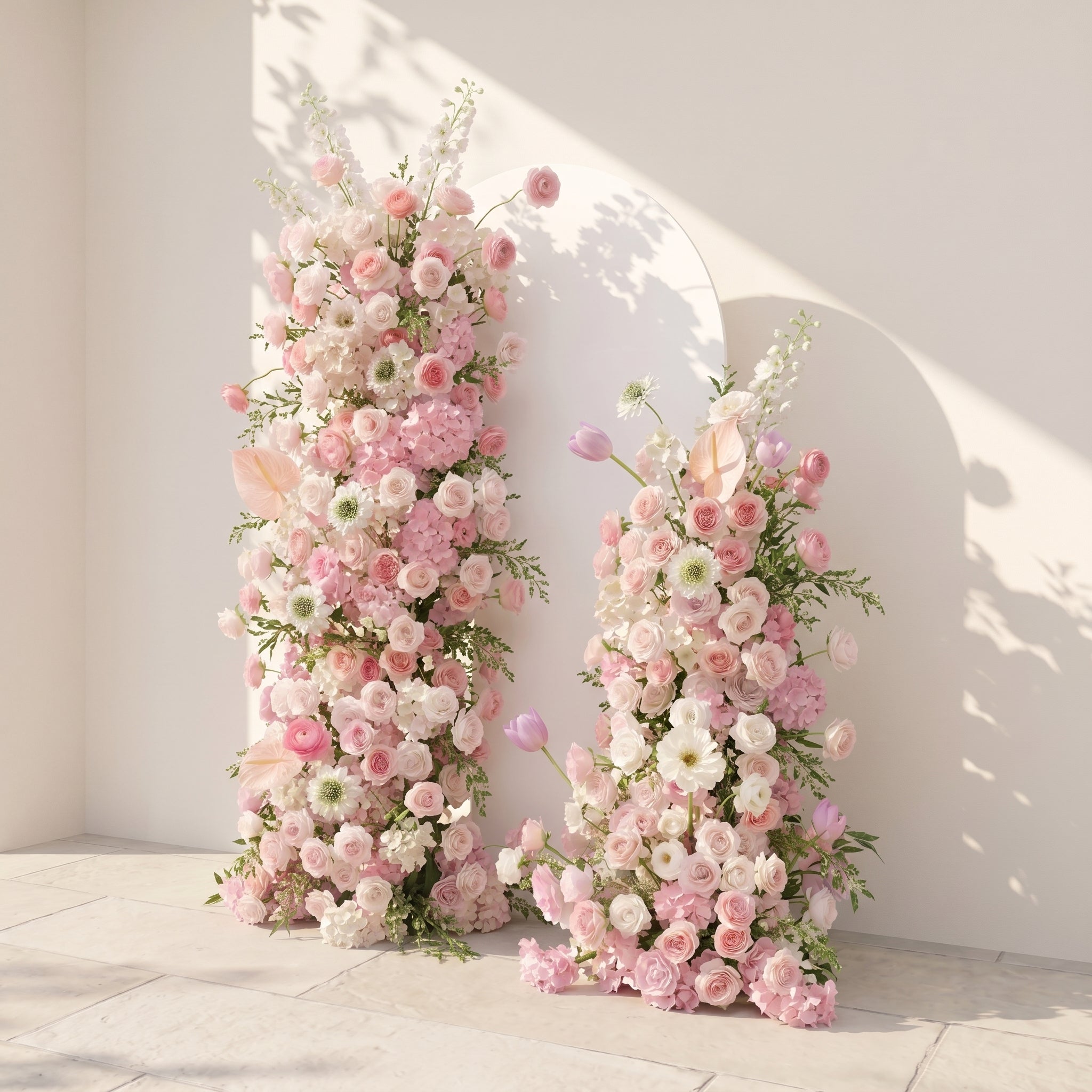 Elettra: Pink Rose Tulip Calla Lily Wedding Background Arch KT Board Decorative Flower Row Excludes Frame