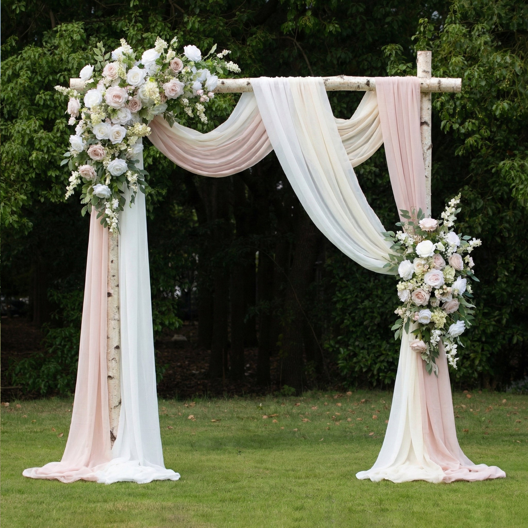 Luxury Nude Pink and White Wedding Altar Floral Arrangement with Drapes Decoration Kit for Romantic Wedding&Events