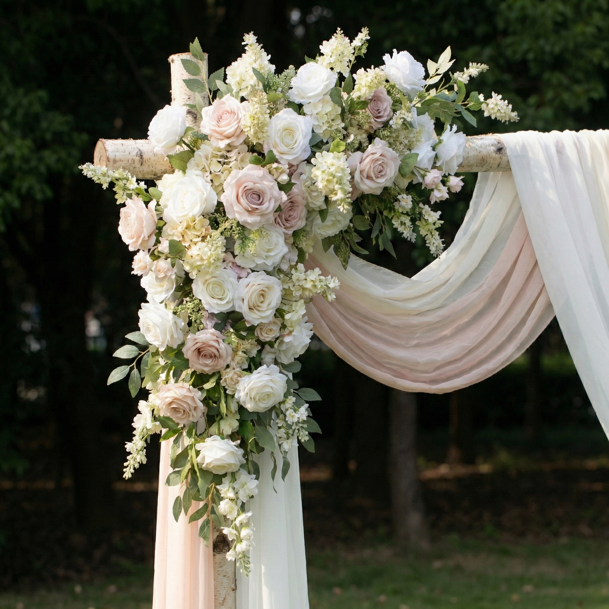 Luxury Nude Pink and White Wedding Altar Floral Arrangement with Drapes Decoration Kit for Romantic Wedding&Events