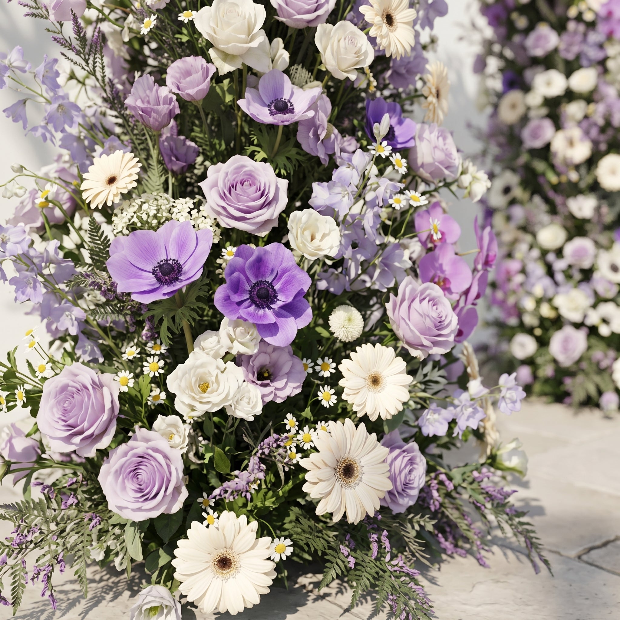 Lumvale flower arch: New Luxury Purple Floral Arch with Purple Roses and White Daisy Flower Arch for Weddings&Events Decoration Incuding Frame