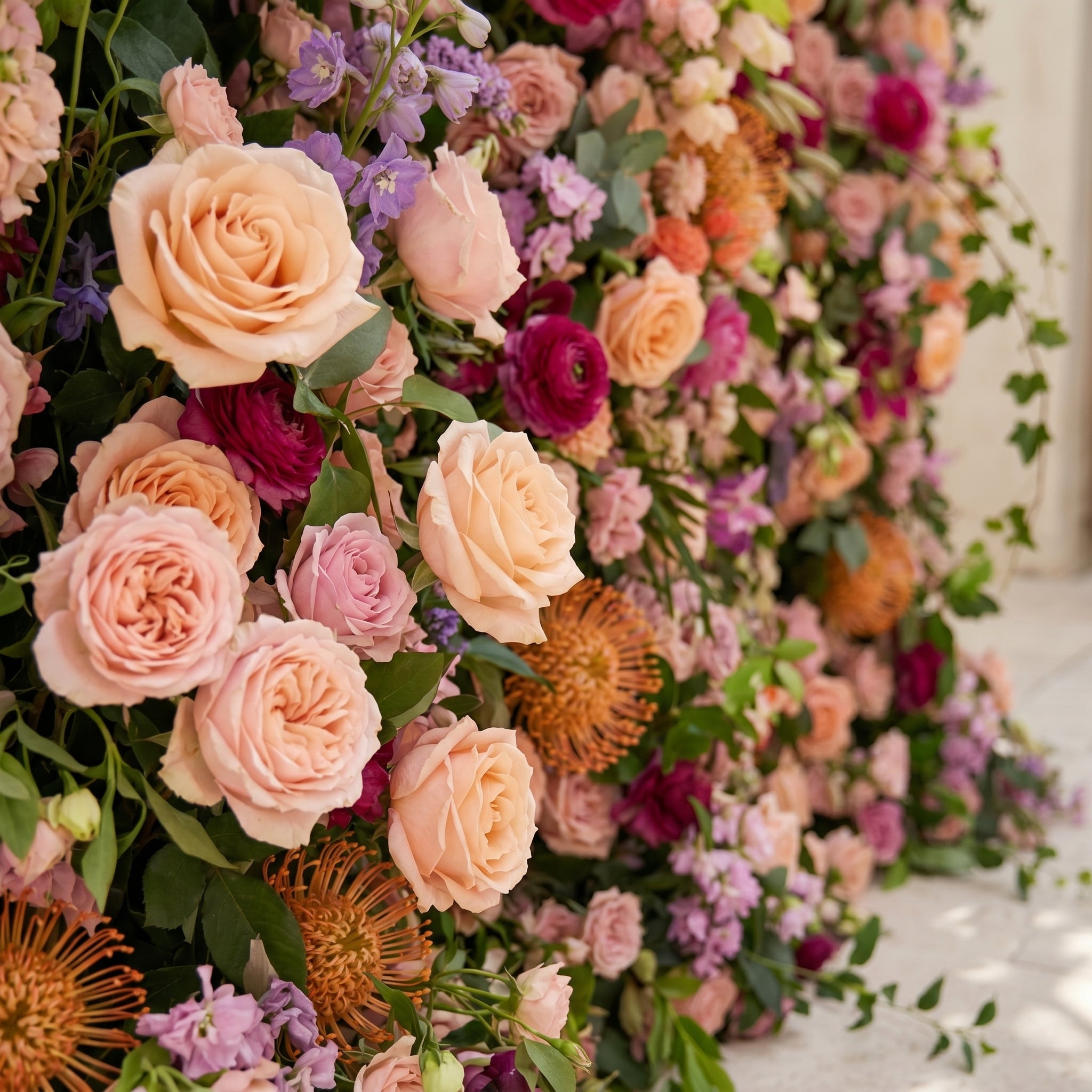Lumvale:5D Boho Autumn Mixed Warm Tone Silk Rose Flower Wall Roll-Up Fabric Backdrop for Romantic Weddings & Proposals