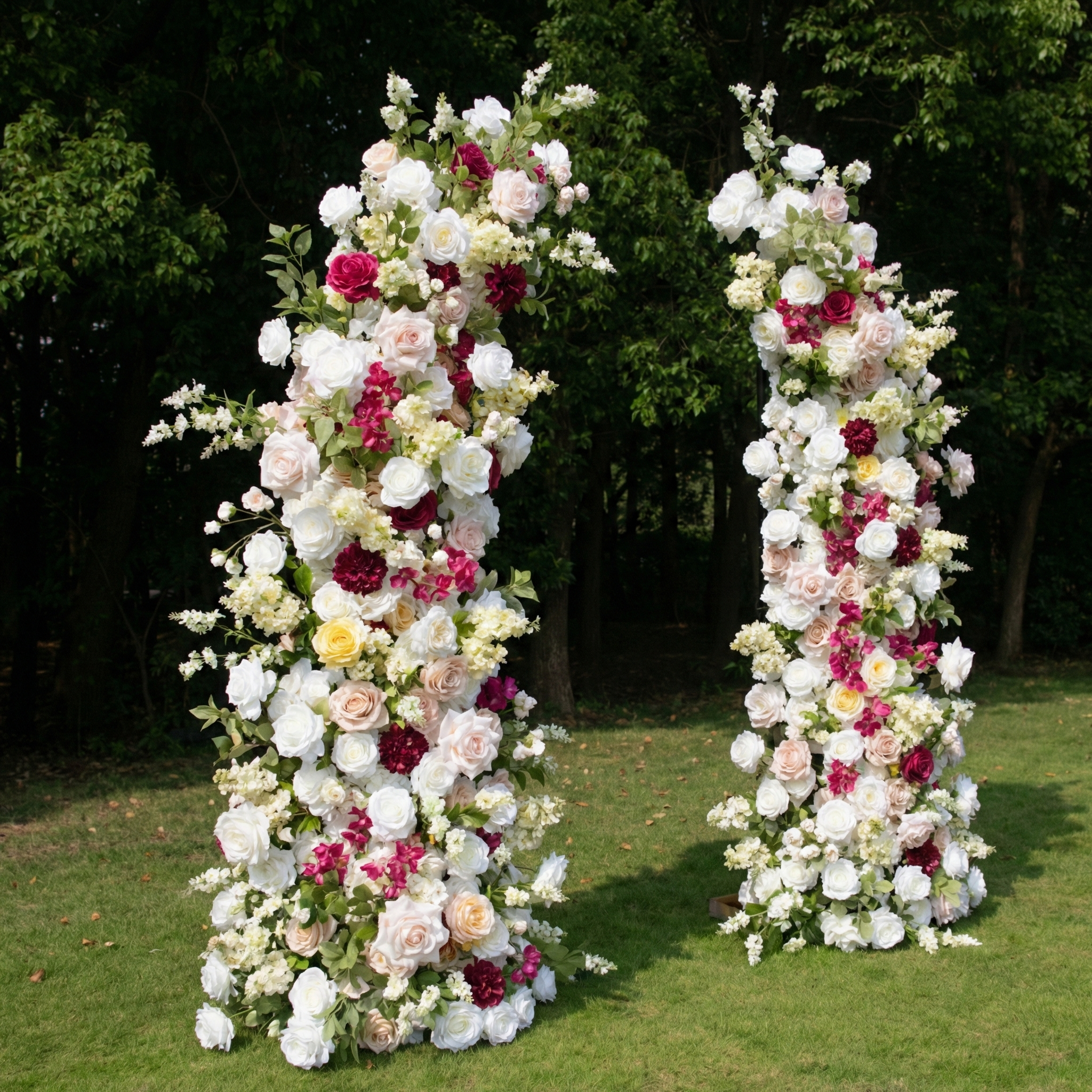 Lyrix: Luxury Burgundy & Blush Silk Rose Ground Arch Arrangement for Dreamy Bridal Showers & Vibrant Event Decor
