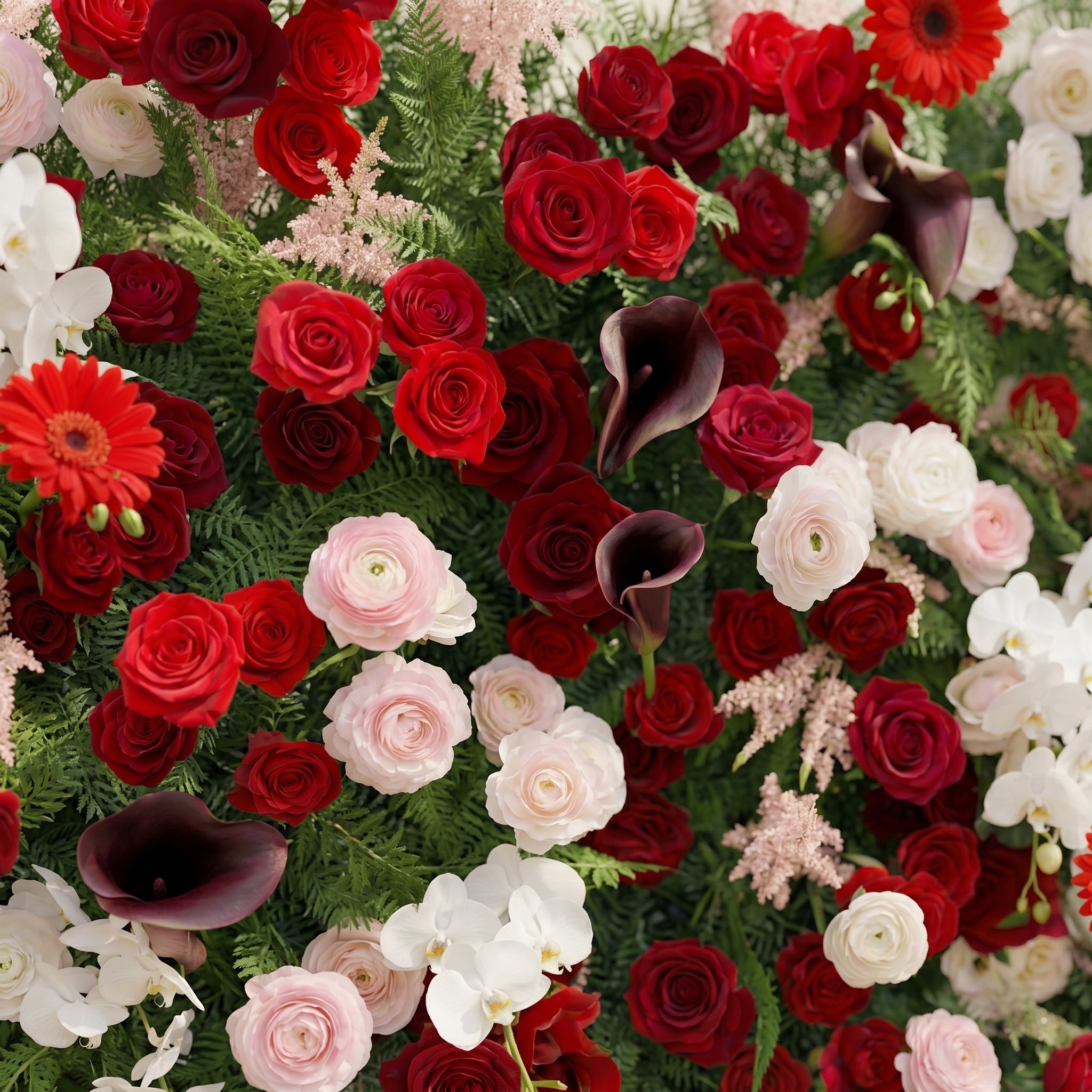 Maelelia: Premium 4D Crimson Rose & White Daisy Silk Flower Wall with Botanical Textures for Bold Branding Events