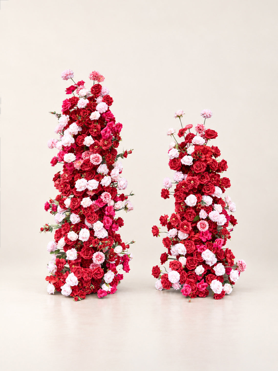 Mara: Red and White Rose Calla Lily Wedding Background Arch Pillar Decorative Flower Row Excluding Frame