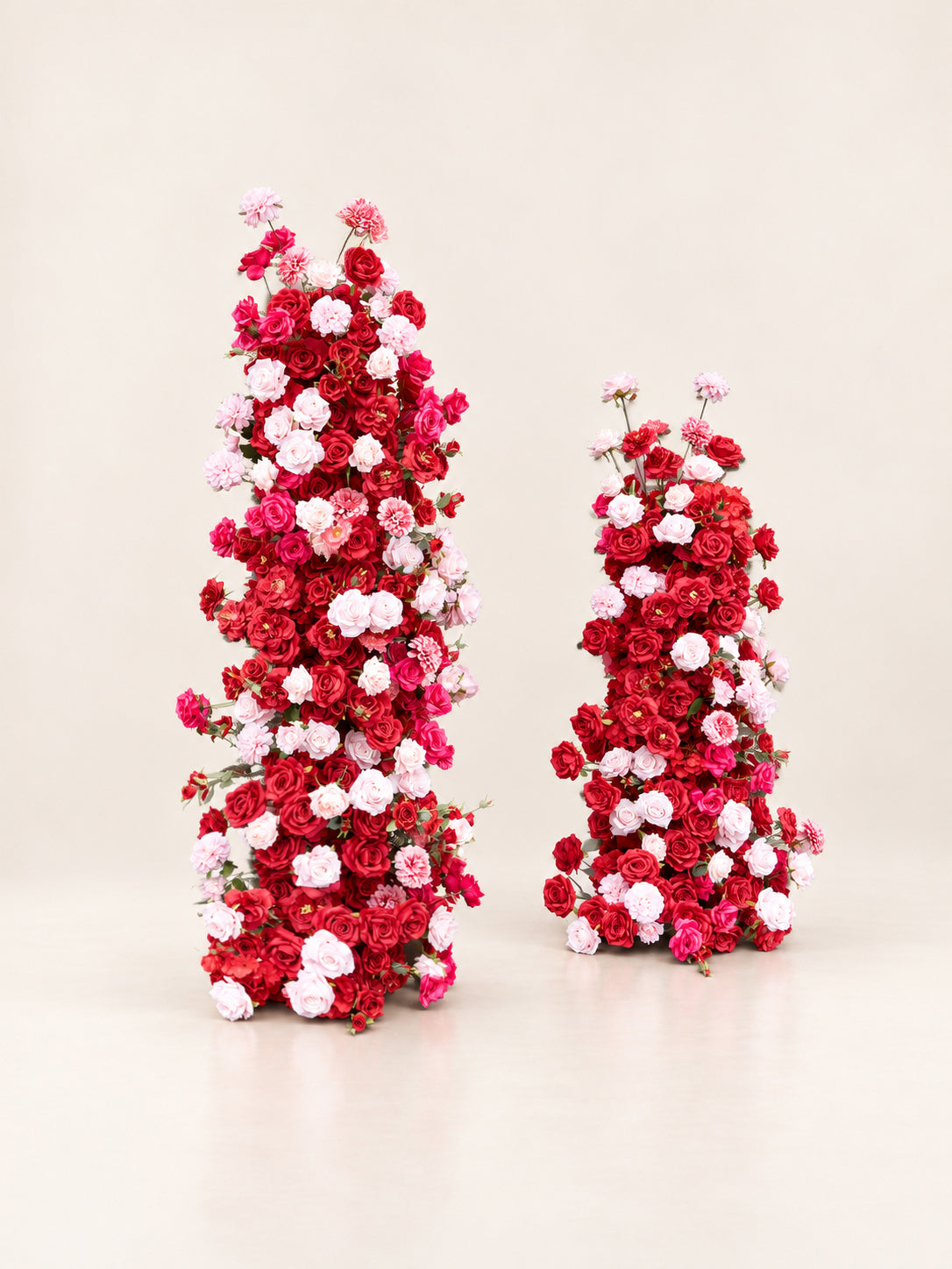 Mara: Red and White Rose Calla Lily Wedding Background Arch Pillar Decorative Flower Row Excluding Frame