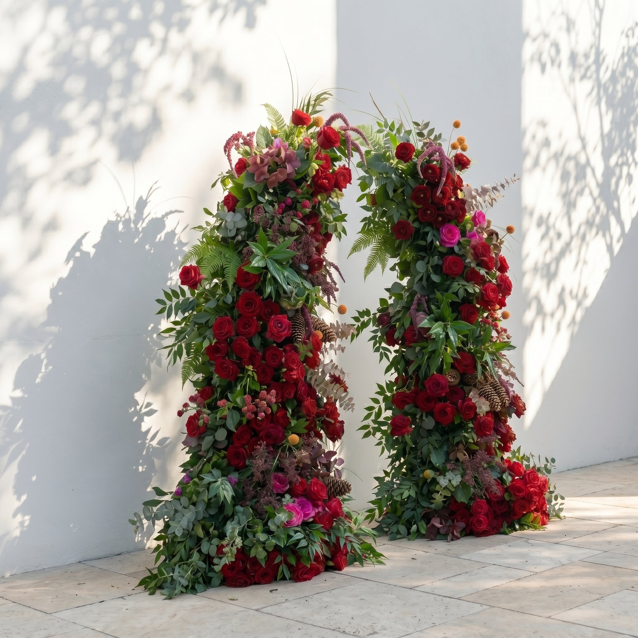 Marellyn Horn Arch: Luxury Floral Arch with Red Roses and Greenery Flower Arch for Garden Weddings&Chrismas Events Decoration Incuding Frame