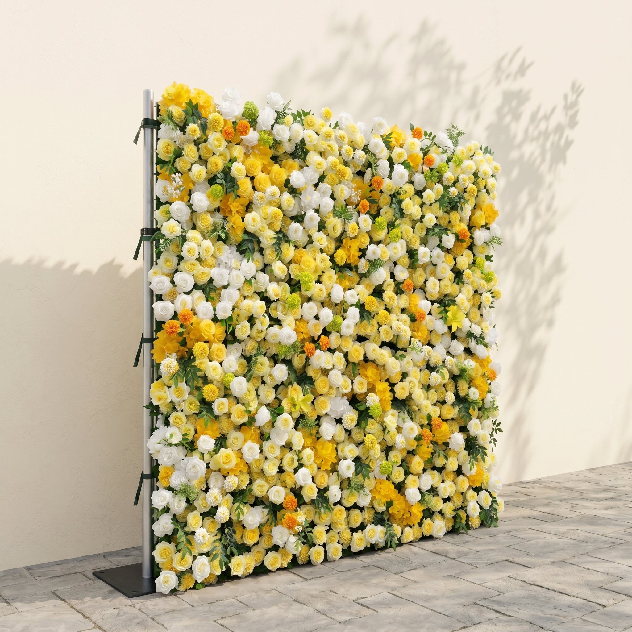 Marellyn:5D Bright Yellow & Ivory White Silk Rose Flower Wall Roll-Up Fabric Backdrop for Romantic Weddings & Proposals