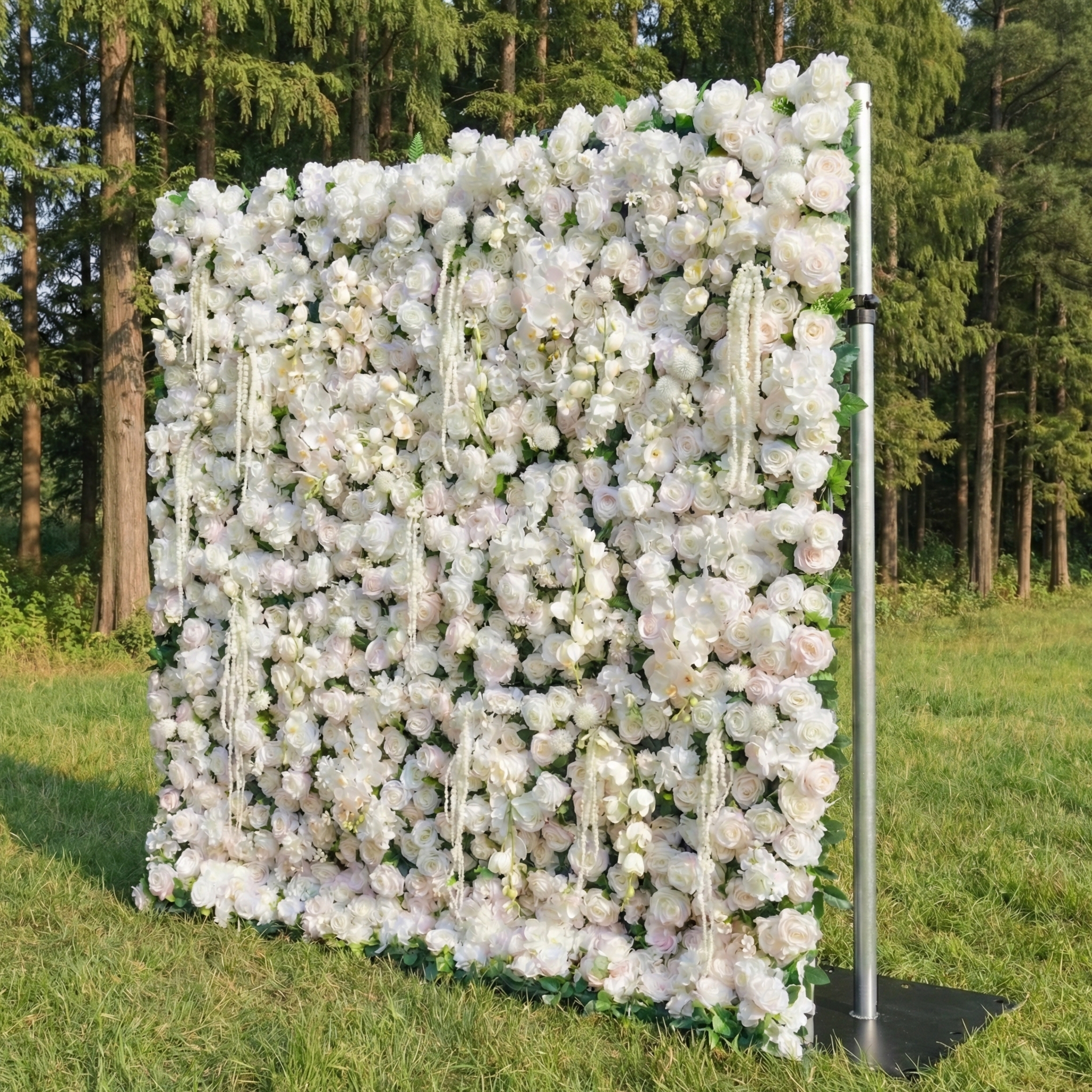 Marina: 5D Ivory & Light Blush Silk Rose Flower Wall Roll-Up Fabric Backdrop for Elegant Wedding & Bridal Shower Party