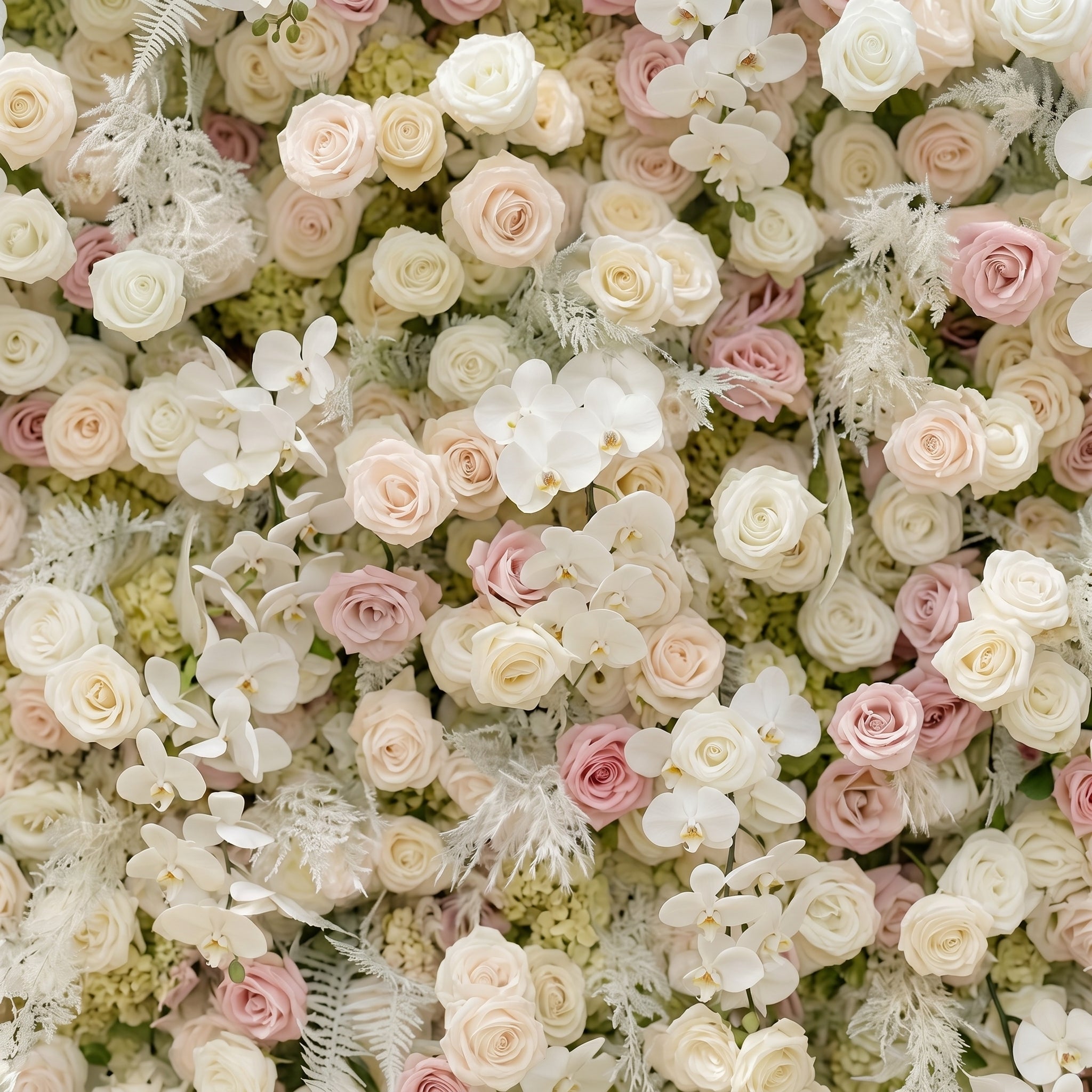 Mavenena:5D Neutral Cream Blush Pink & Ivory White Silk Rose Flower Wall Roll-Up Fabric Backdrop for Romantic Weddings & Proposals