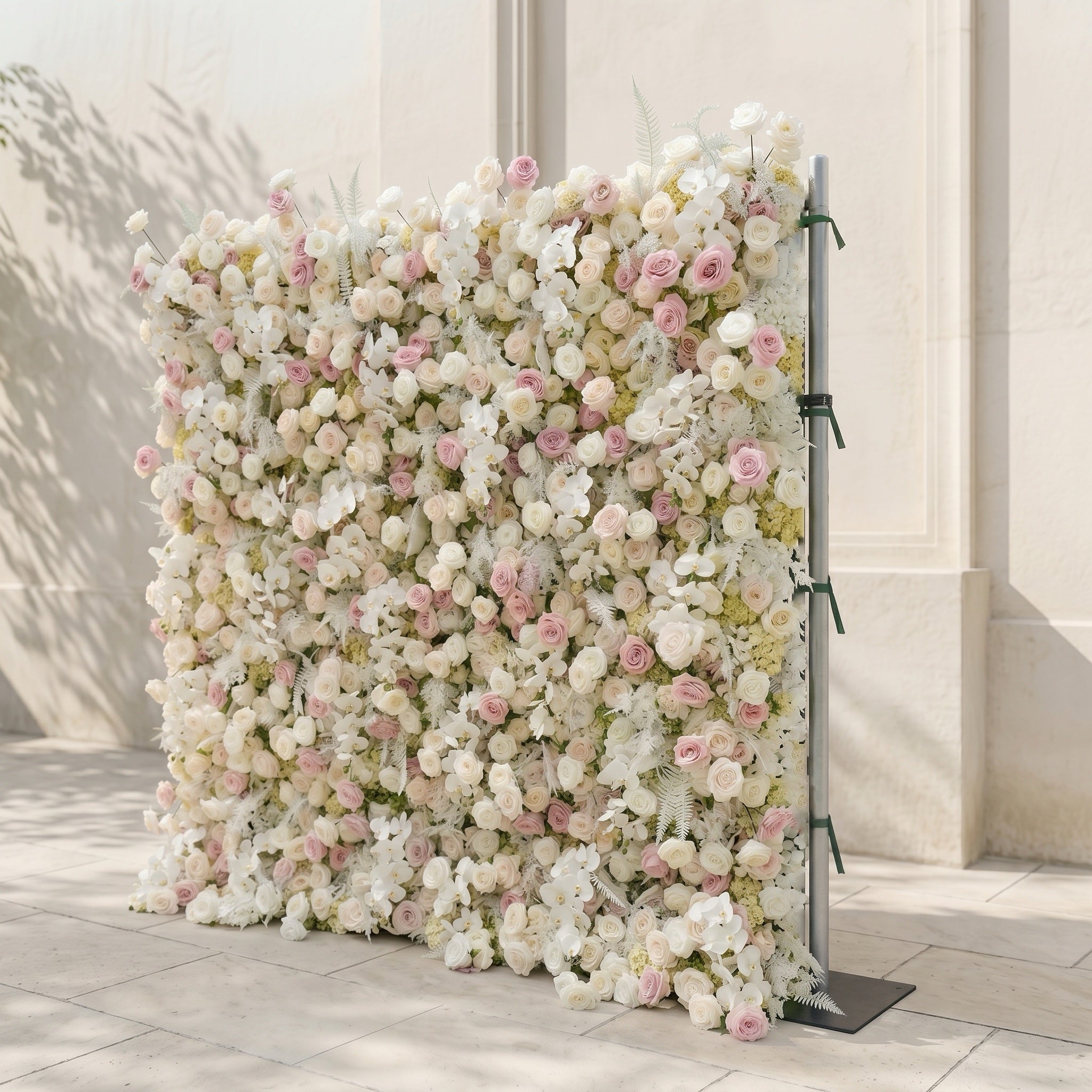 Mavenena:5D Neutral Cream Blush Pink & Ivory White Silk Rose Flower Wall Roll-Up Fabric Backdrop for Romantic Weddings & Proposals