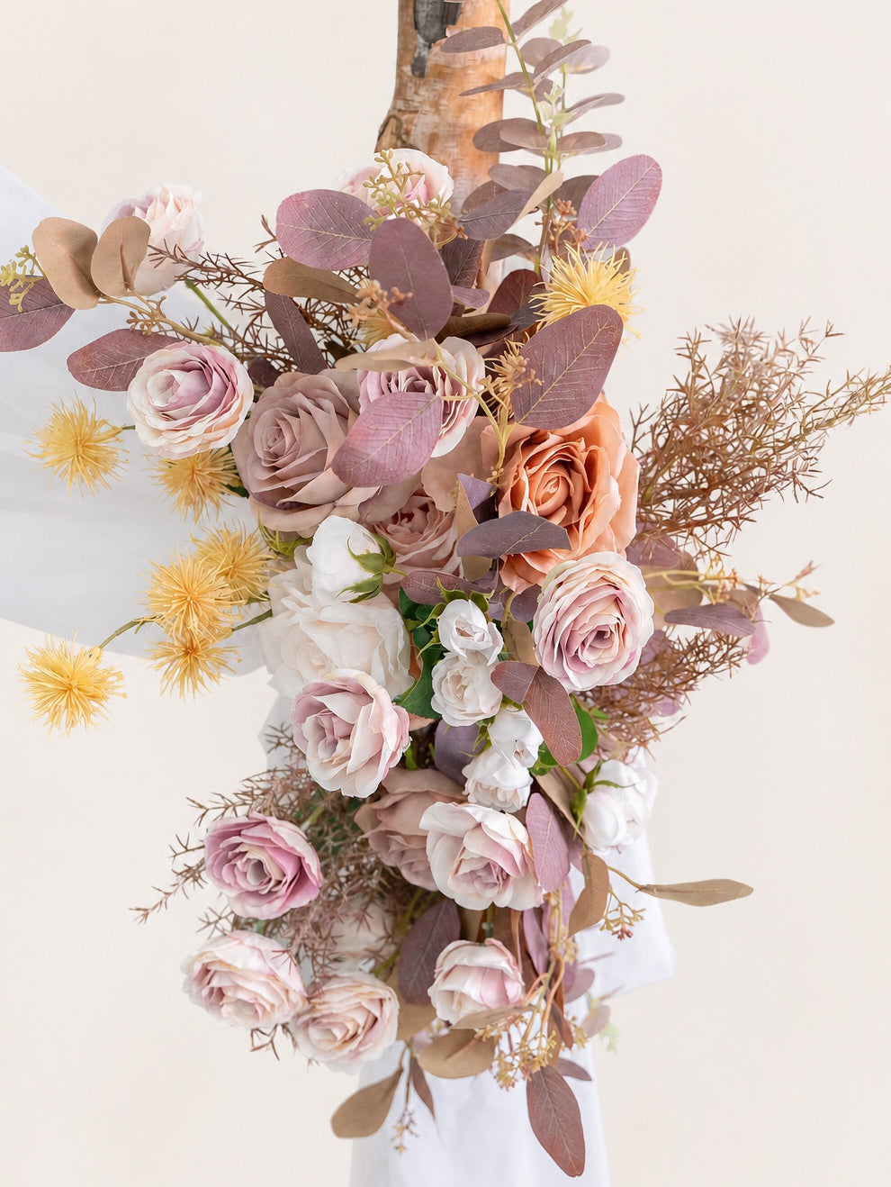 Meliora-Autumn Color Floral Arch with Draping for Garden Wedding Backdrop